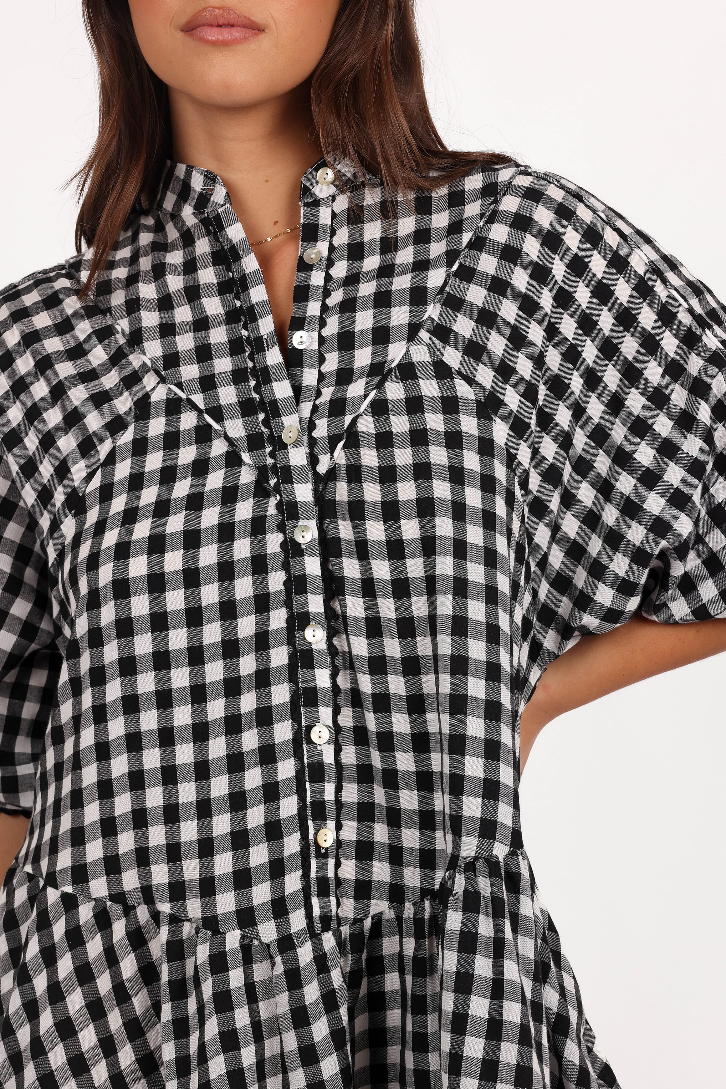 Carolina Mini Dress - Black/White Gingham - Image 2