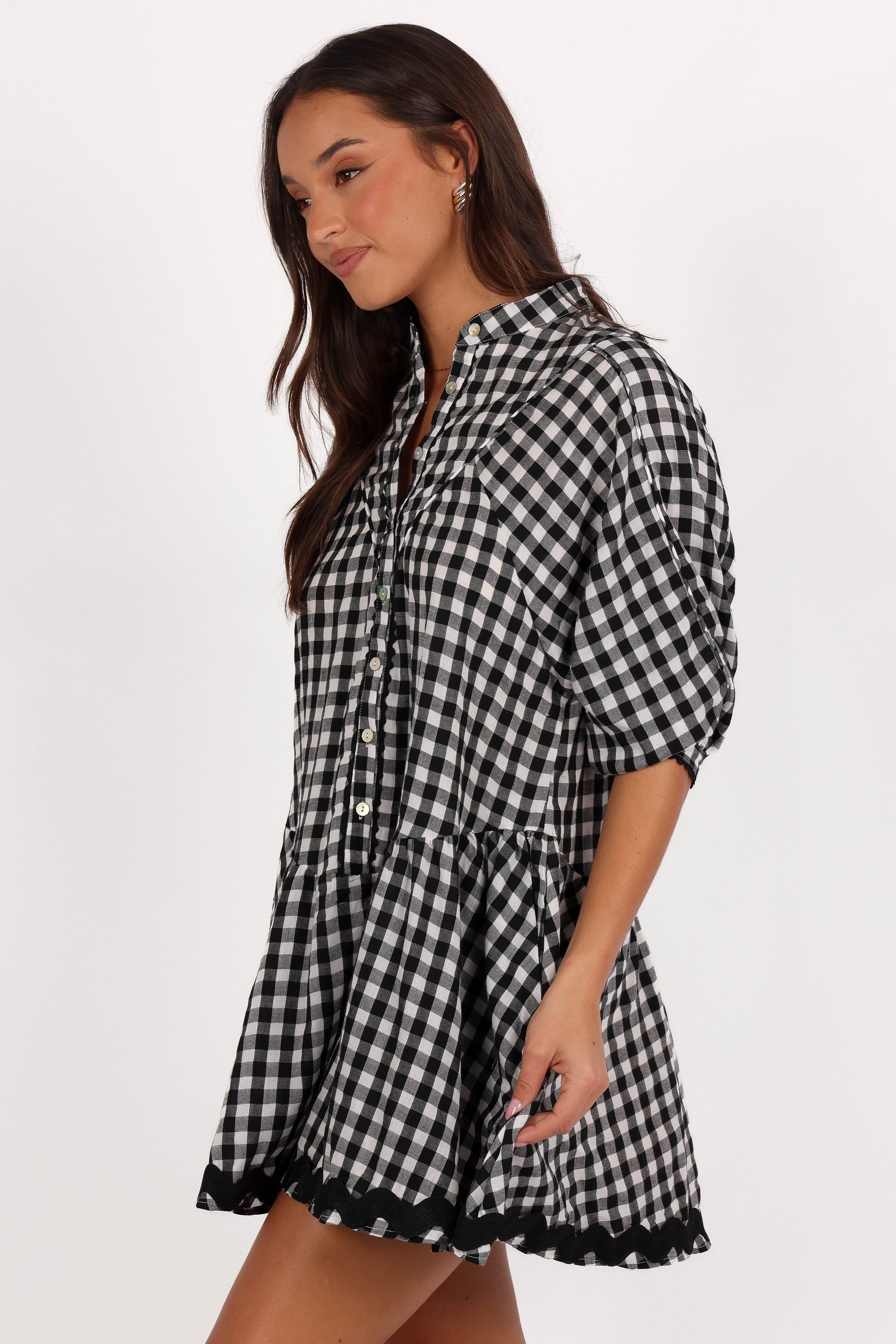 Carolina Mini Dress - Black/White Gingham - Image 3