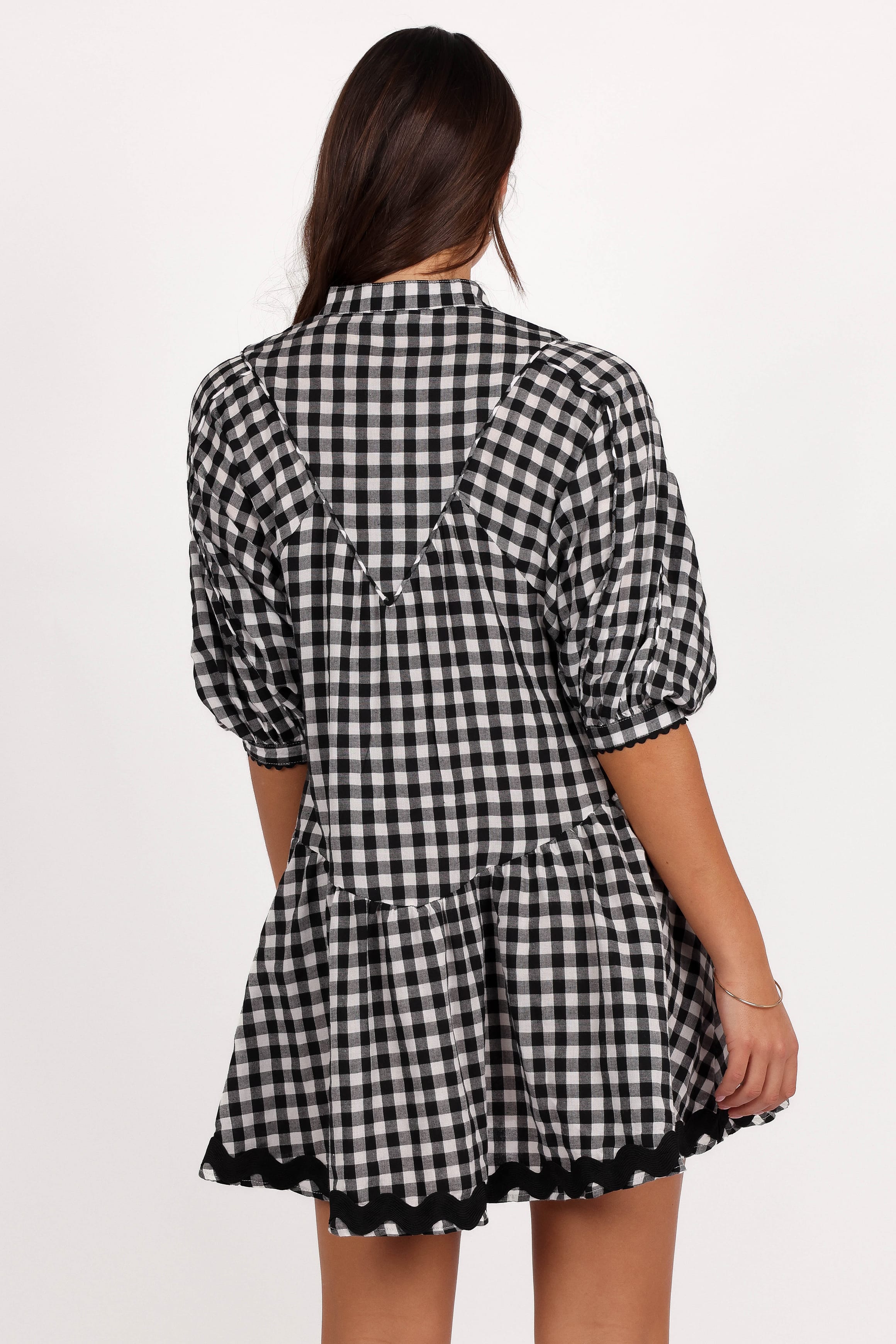 Carolina Mini Dress - Black/White Gingham - Image 4
