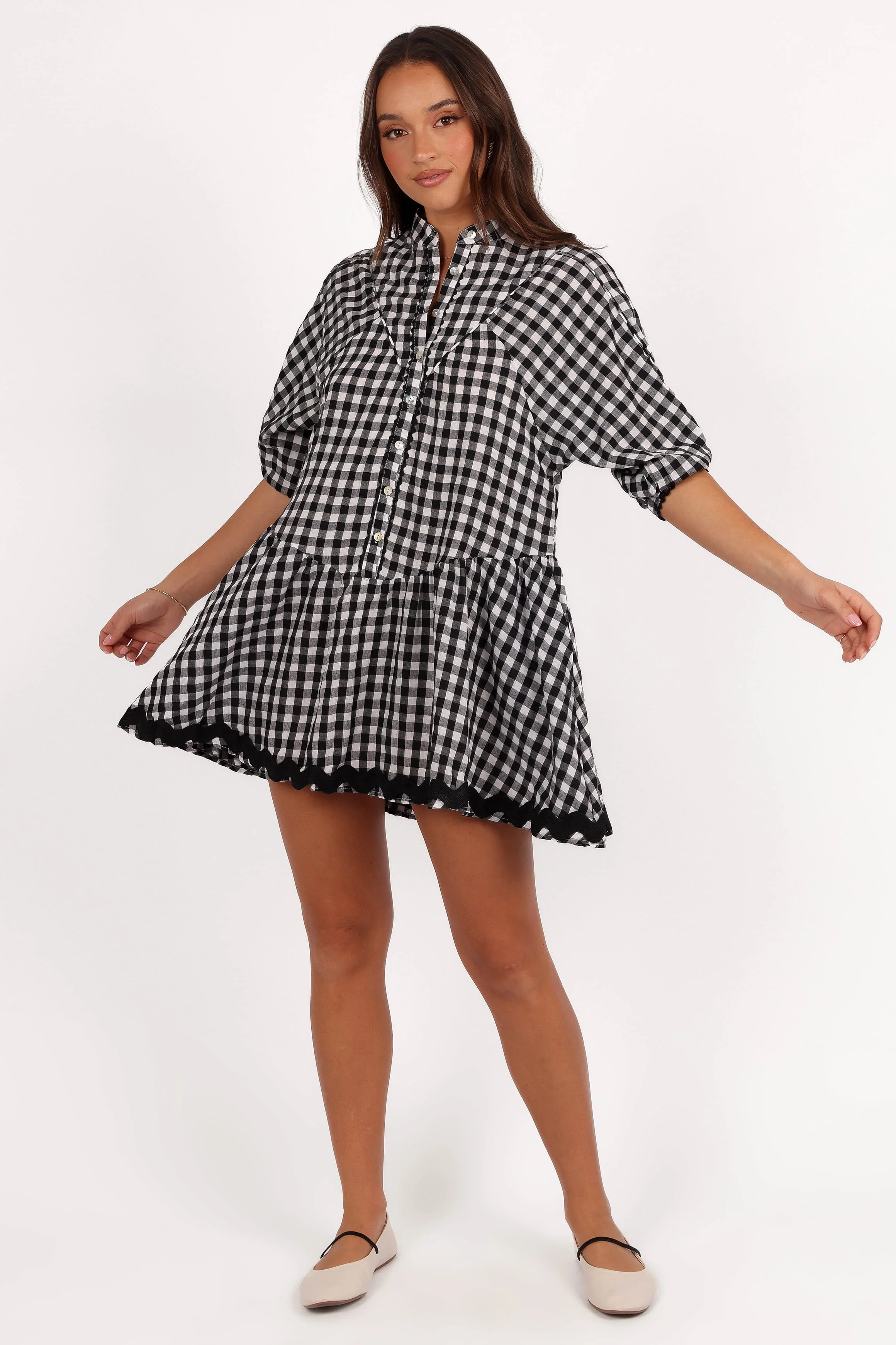 Carolina Mini Dress - Black/White Gingham - Image 6