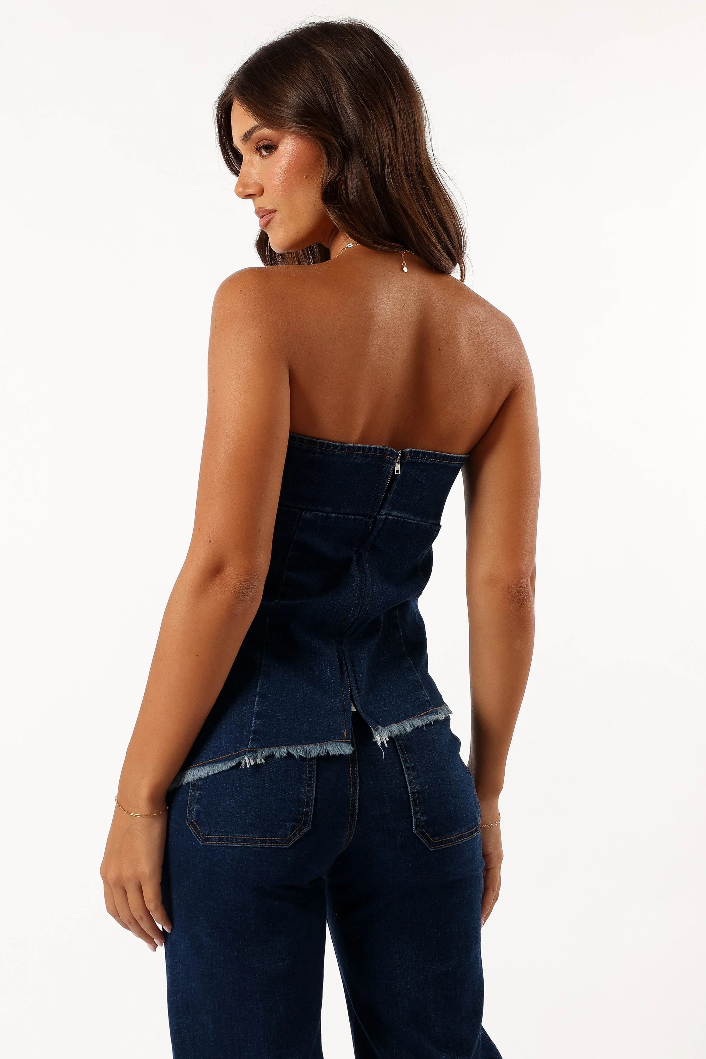 Carrie Strapless Denim Top - Dark Denim - Image 4