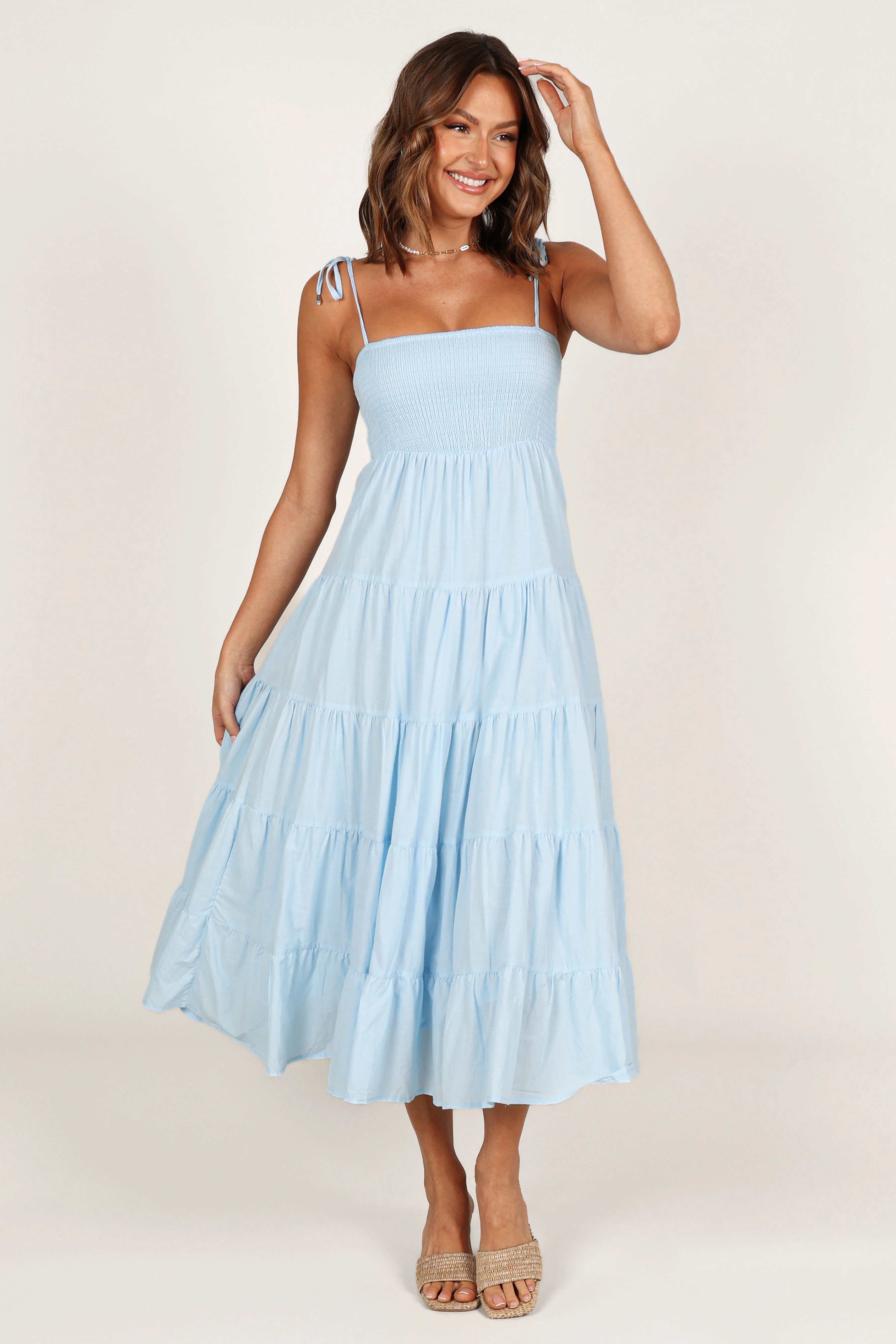 Carrol Shirred Bodice Maxi Dress - Blue - Image 3