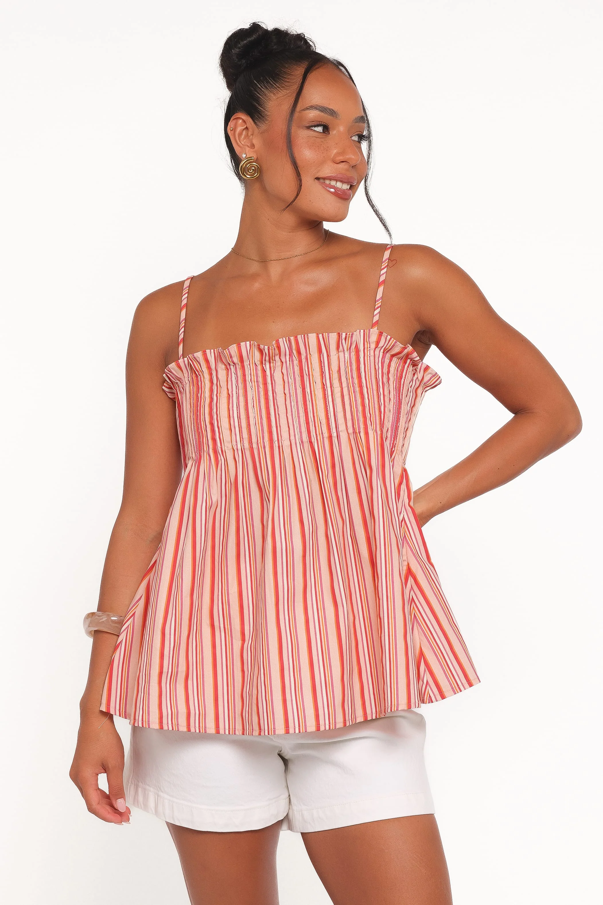 Carson Pleated Top - Peach Stripe - Image 2