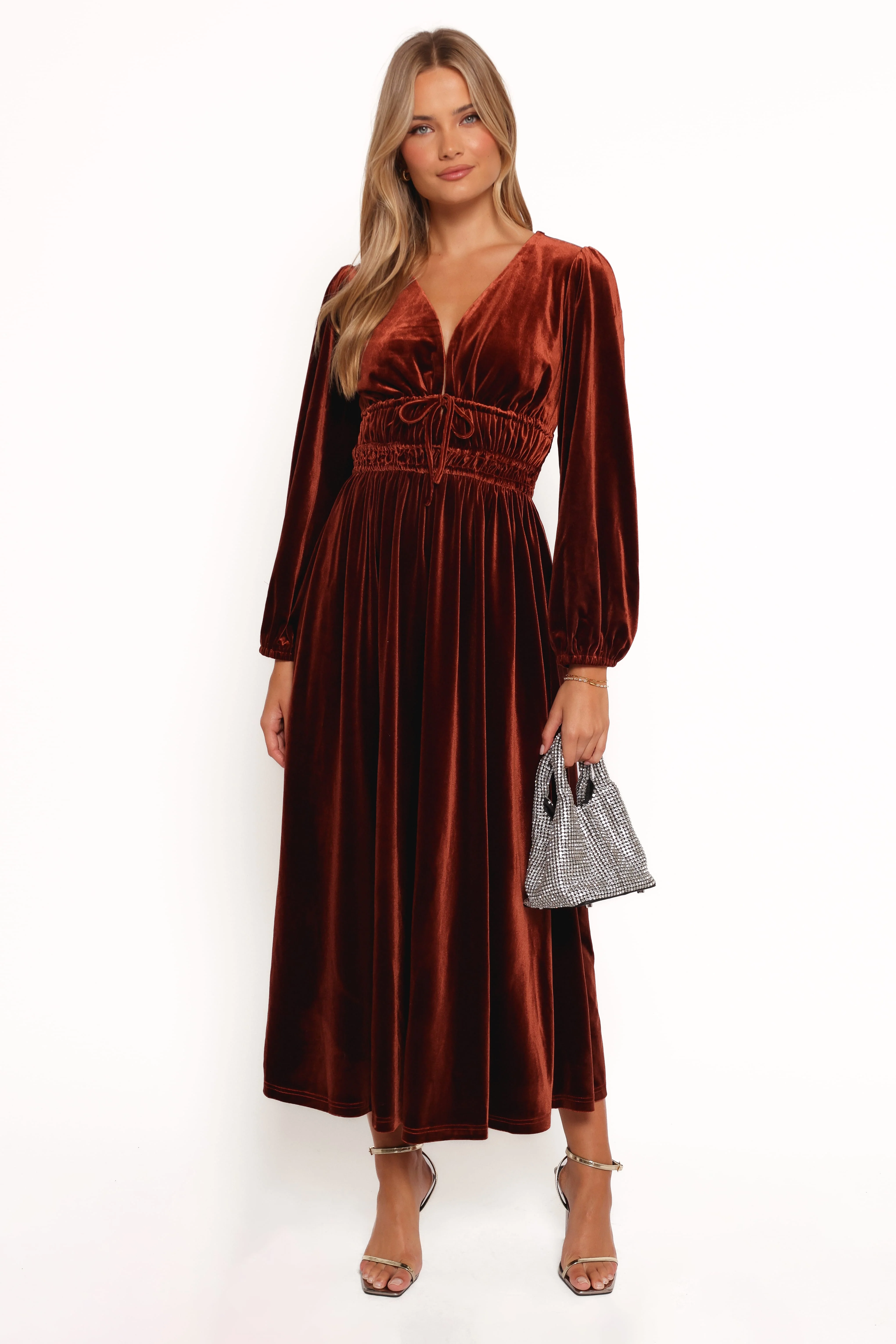 Cece Velvet Long Sleeve Maxi Dress - Rust - Image 4