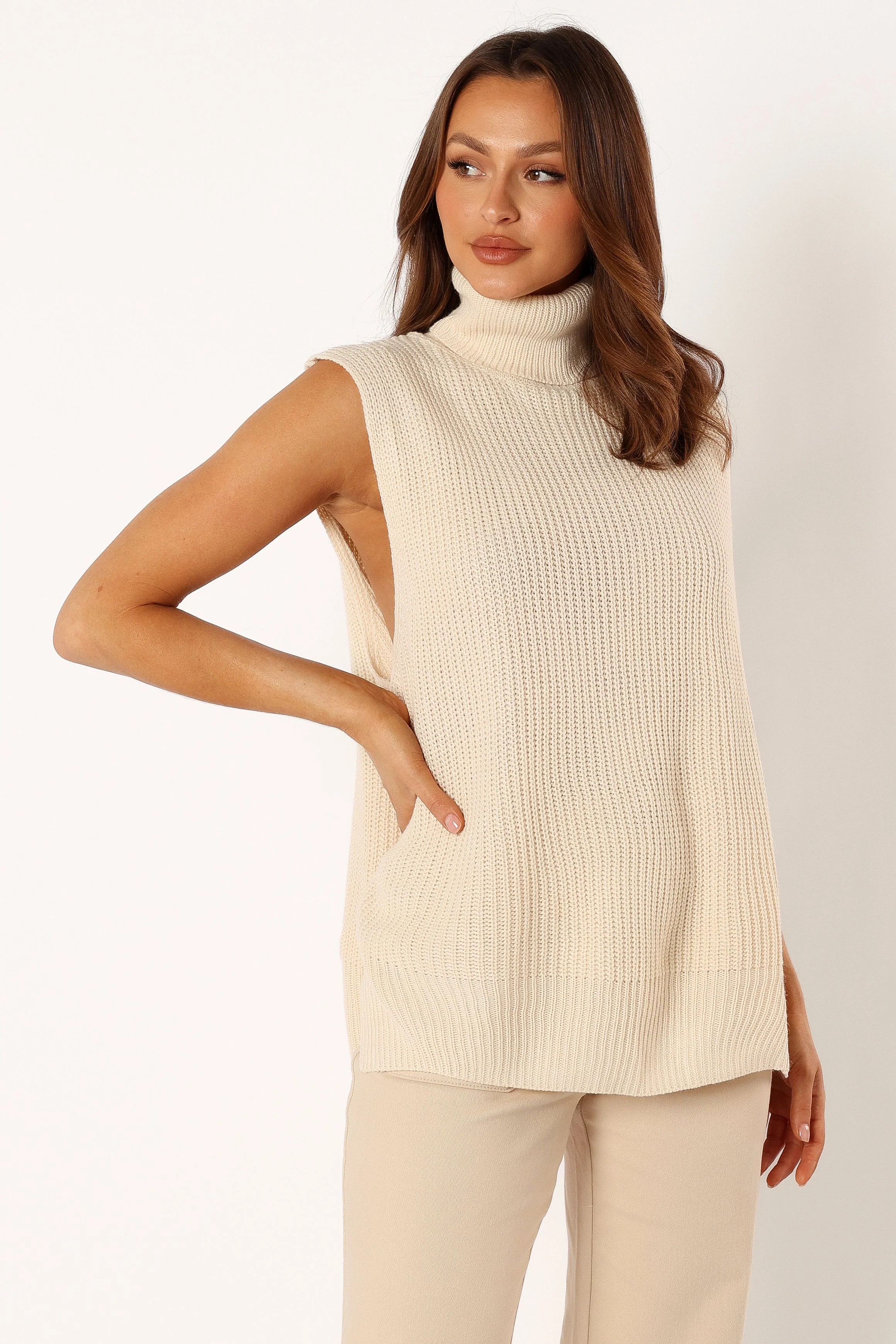 Celaena Turtleneck Sleeveless Sweater - Cream - Image 3