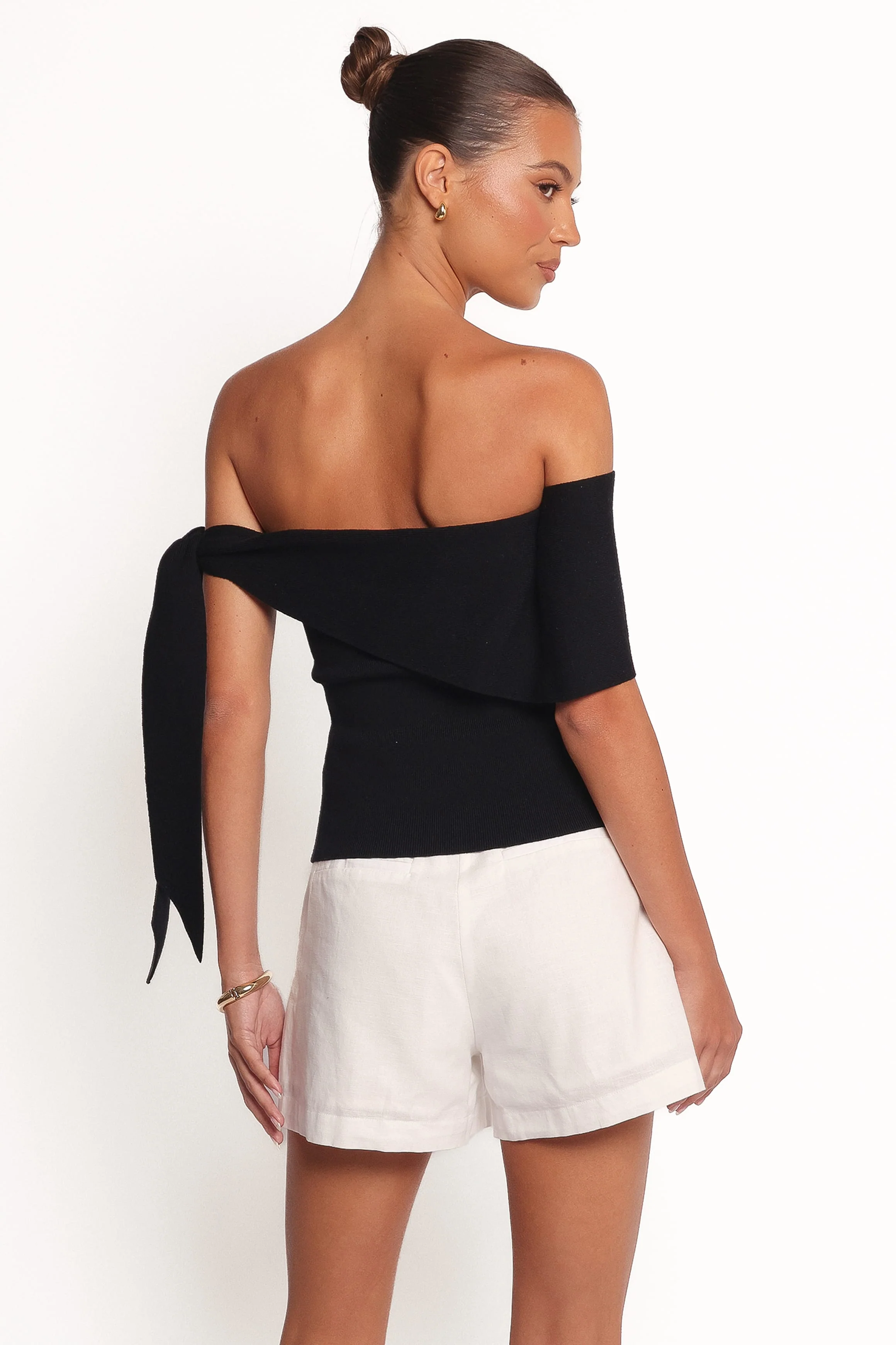 Charama Off Shoulder Knit Top - Black - Image 4