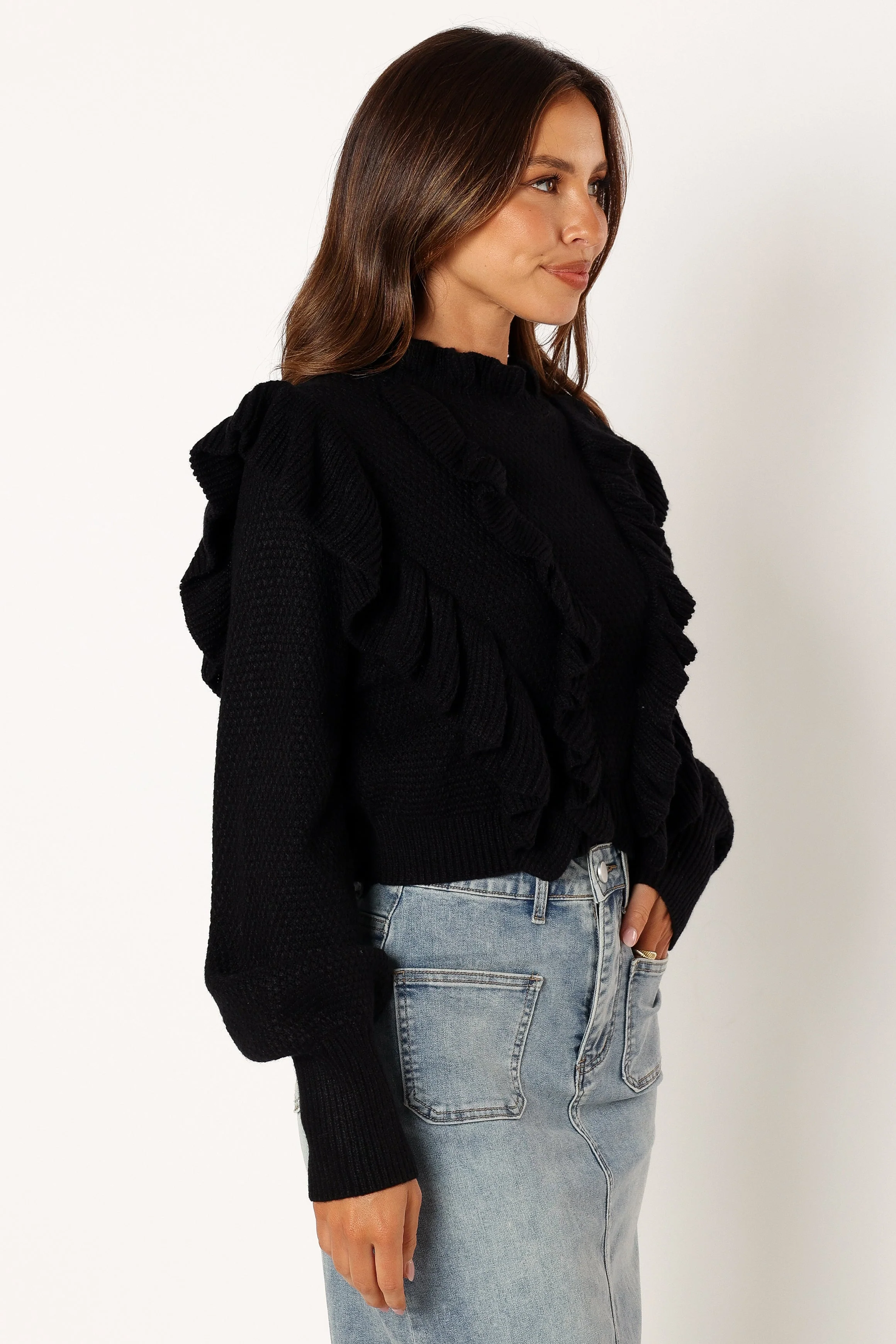 Charice Knit Long Sleeve Top - Black - Image 4