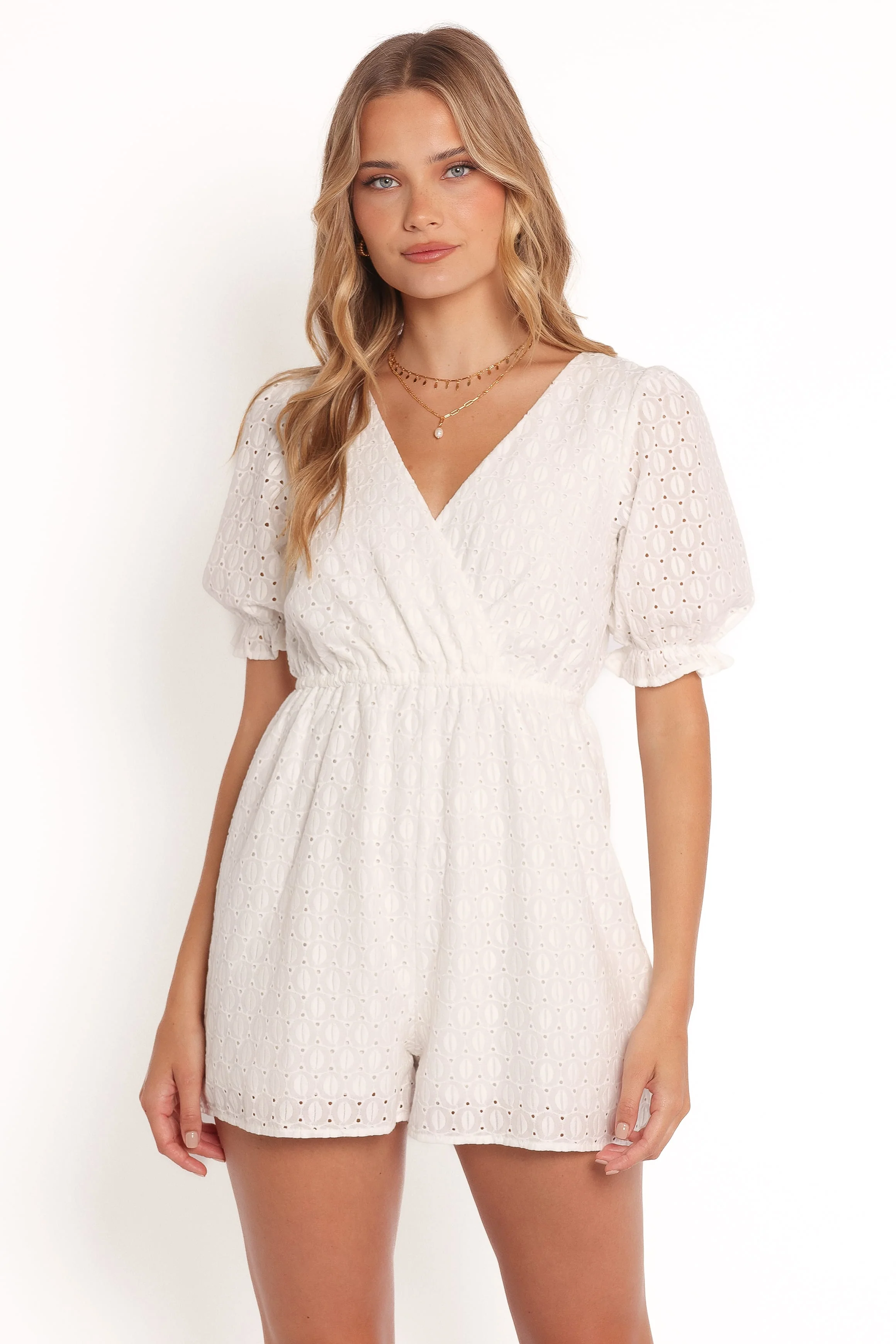 Charlsie Puff Sleeve Playsuit - White - Image 2