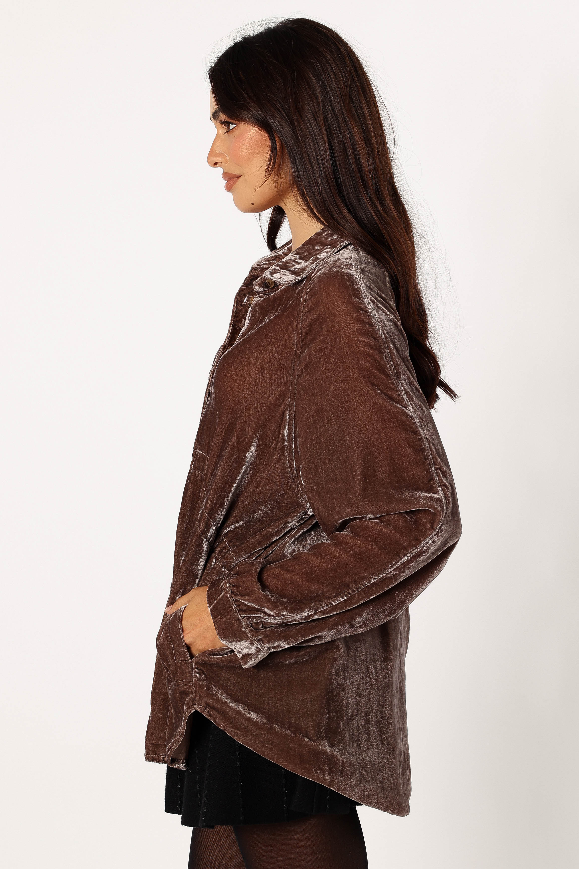 Chelsea Velvet Oversized Button Down Top - Midnight - Image 2