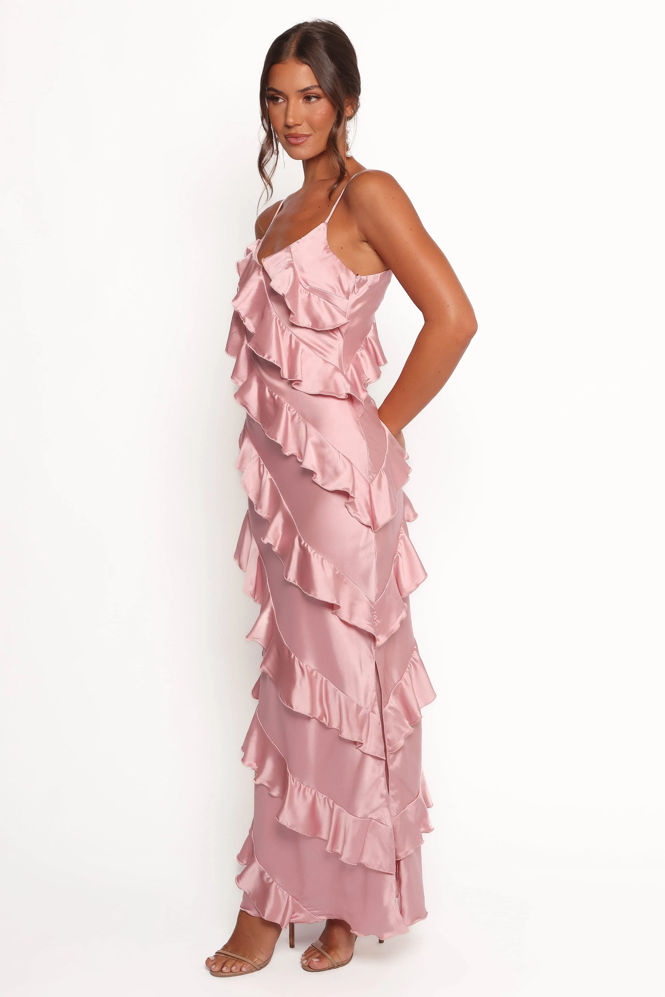 Ciao Ruffles Maxi Satin Dress - Pink - Image 4