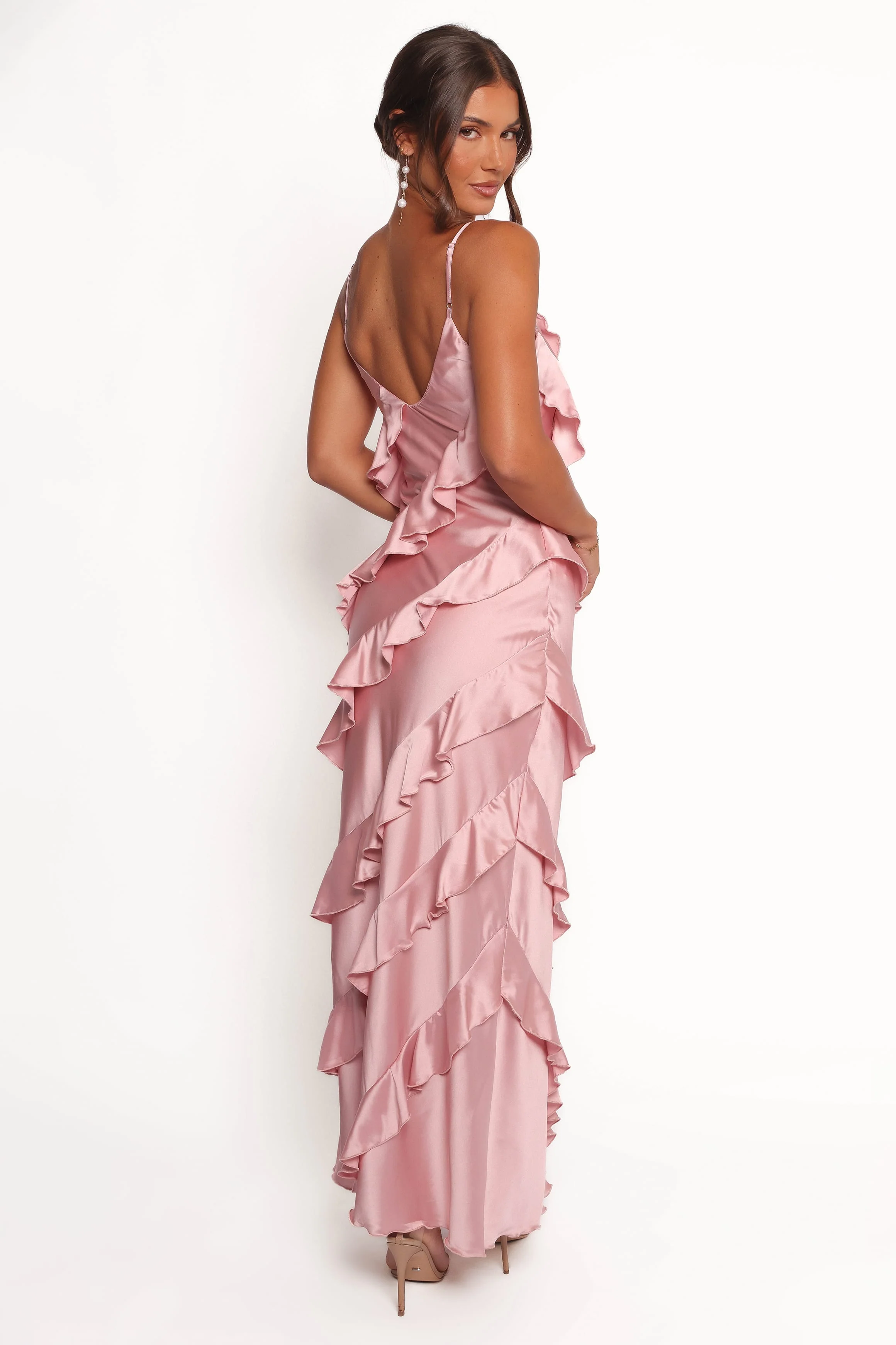 Ciao Ruffles Maxi Satin Dress - Pink - Image 6