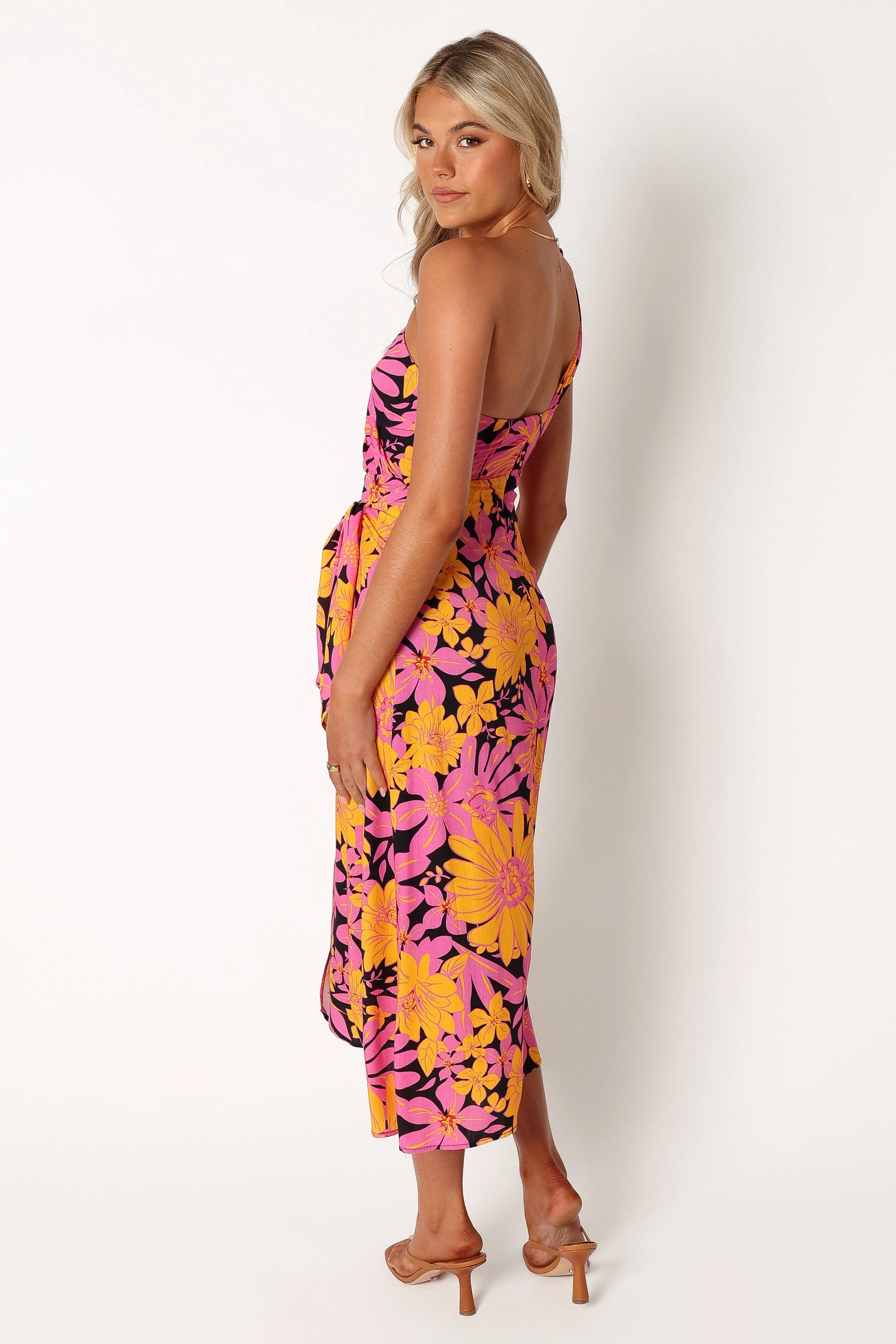Clara One Shoulder Midi Dress - Black Floral - Image 2