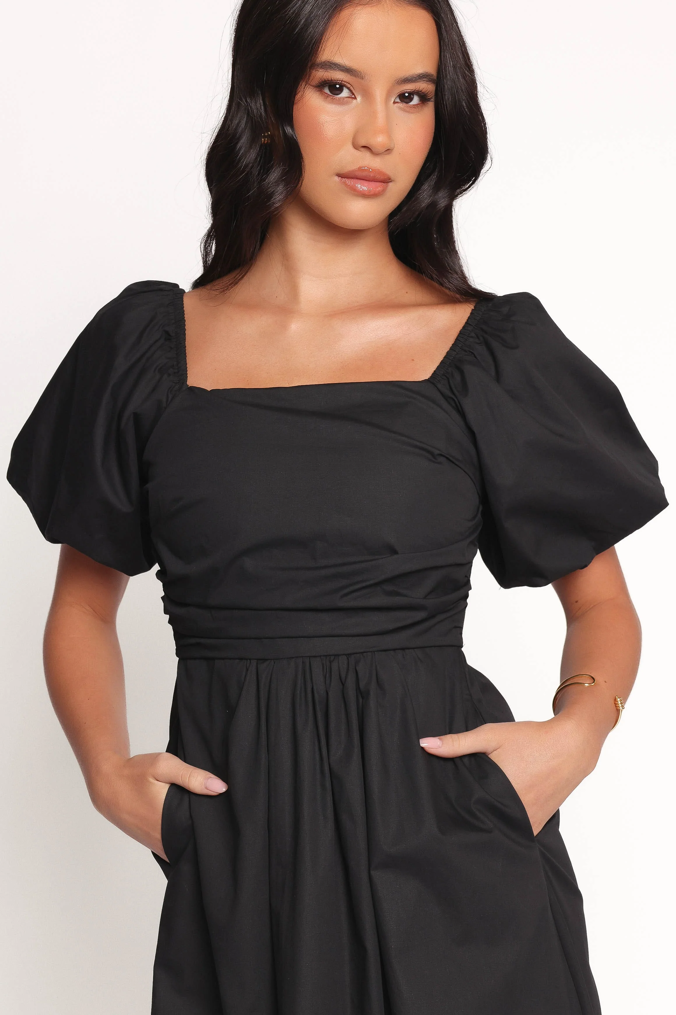 Clo Puff Sleeve Midi Dress - Black - Image 4
