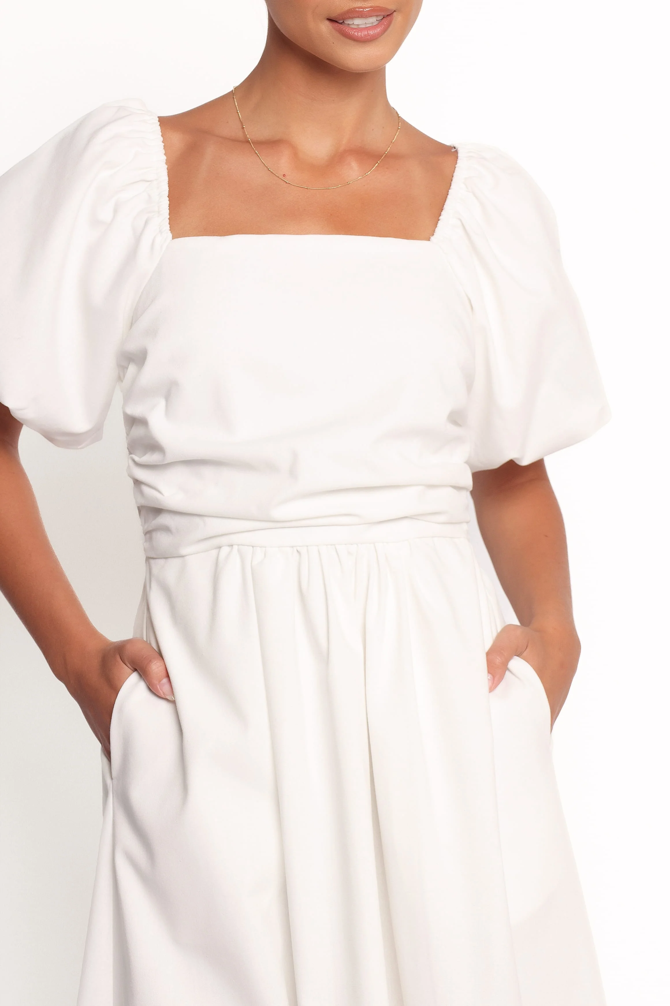Clo Puff Sleeve Midi Dress - White - Image 4