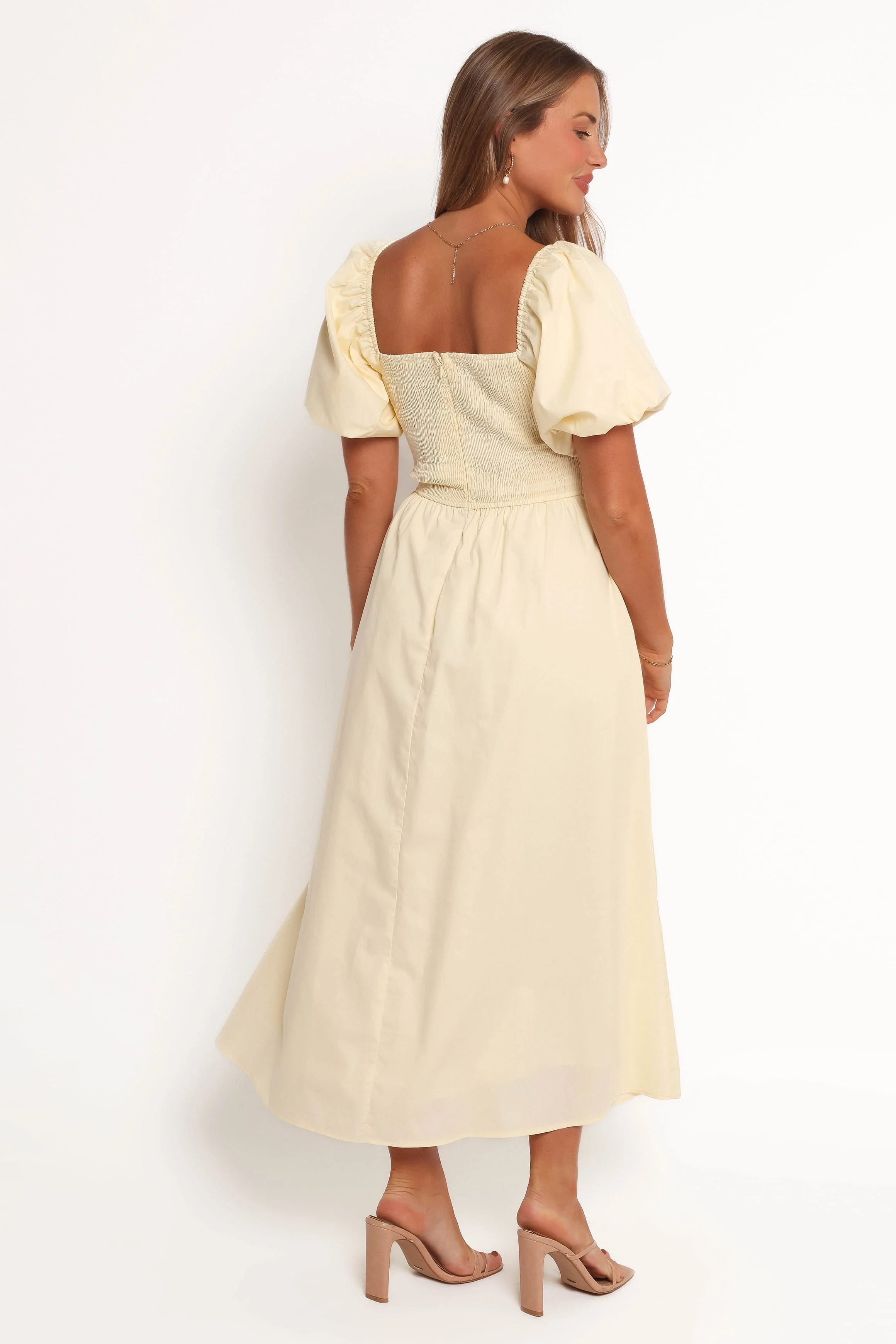 Clo Puff Sleeve Midi Dress - Yellow - Image 4