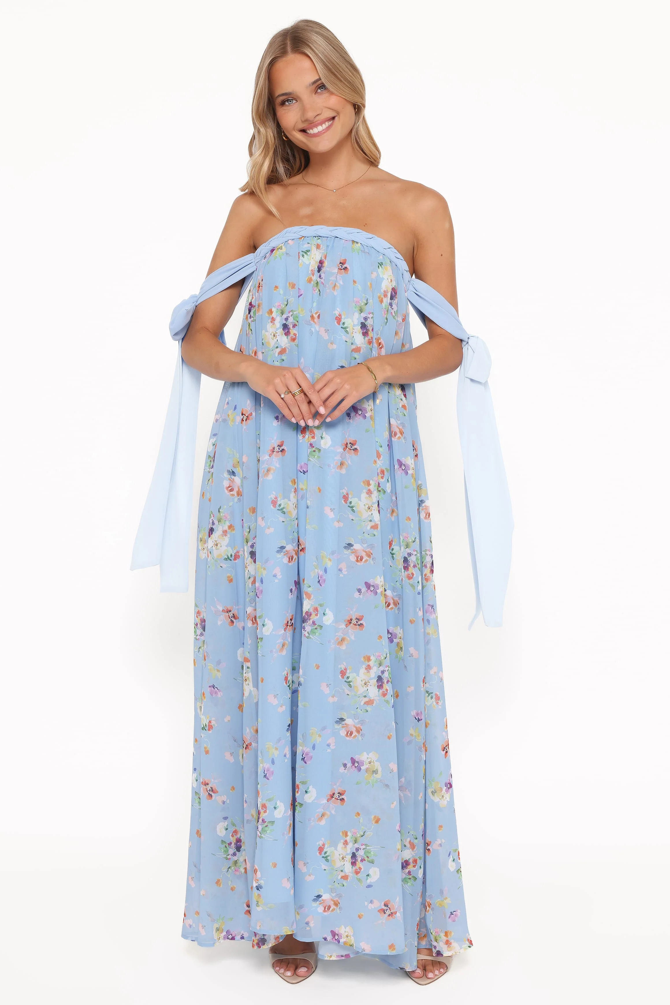 Codie Off Shoulder Maxi Dress - Cornflower Blue Floral - Image 2