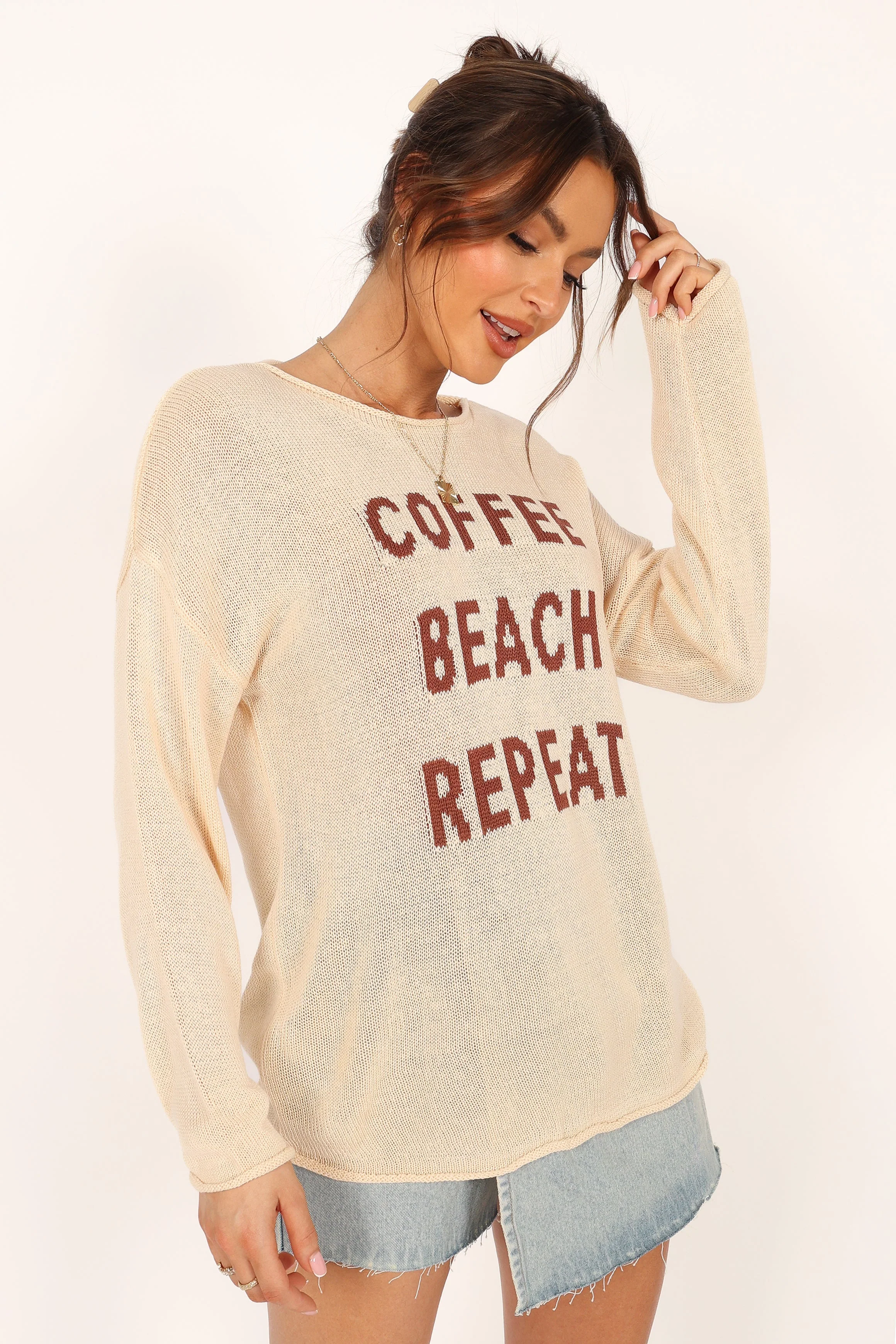 Coffee Beach Knit Sweater - Cream - Image 10