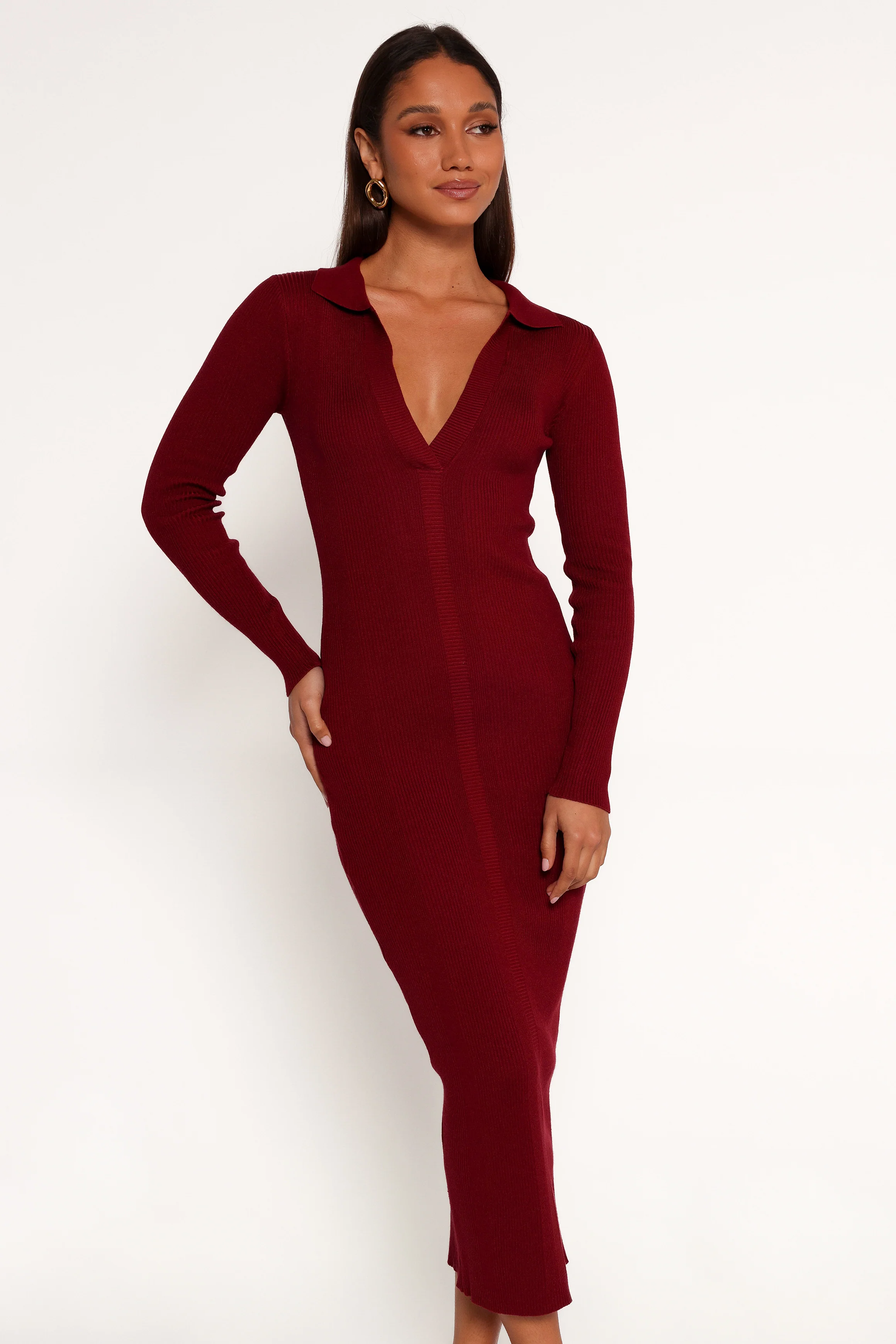 Collins Long Sleeve Midi Dress - Wine - Image 3