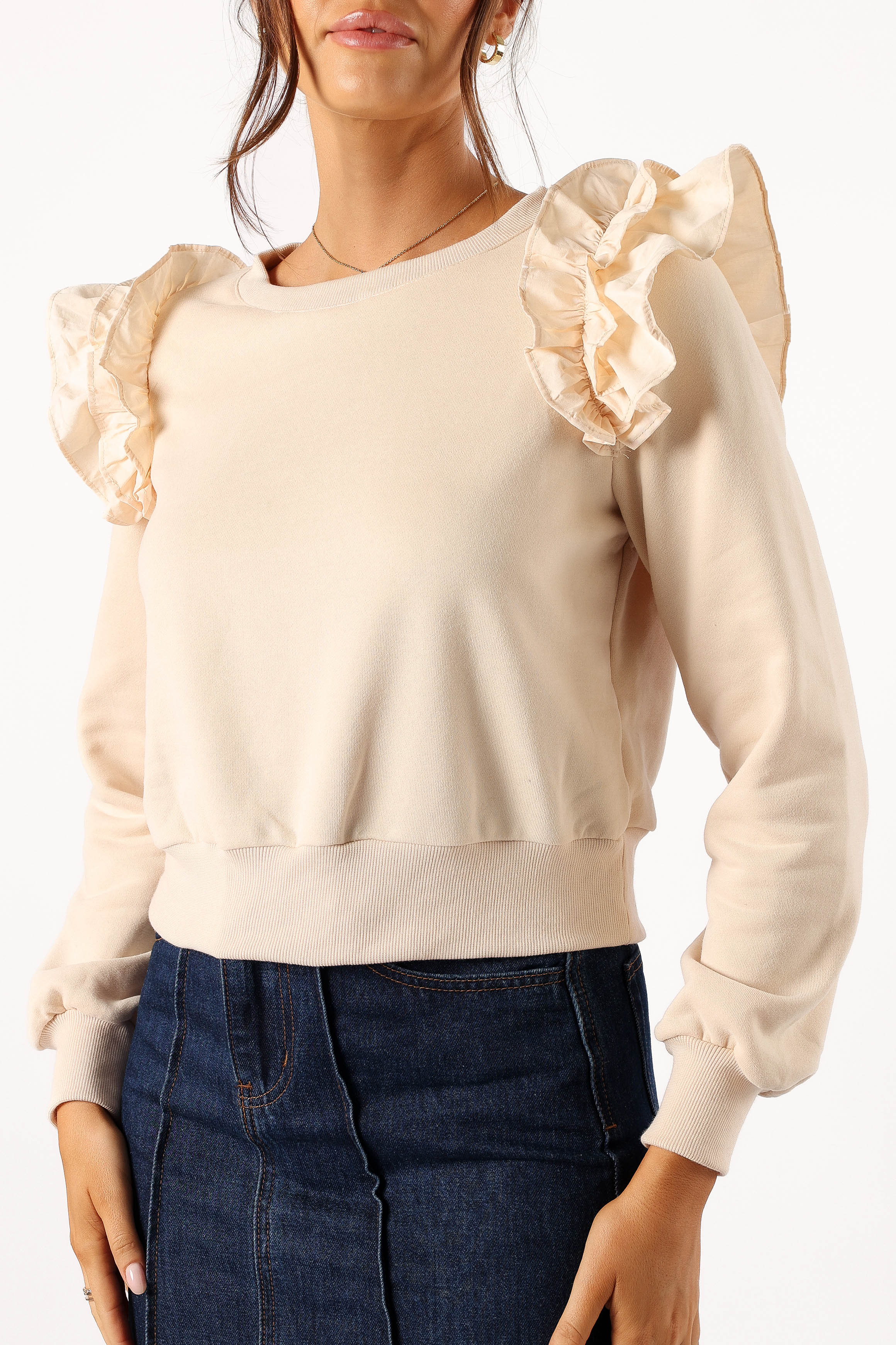 Cora Ruffle Sleeve Sweatshirt - Cream - Image 6
