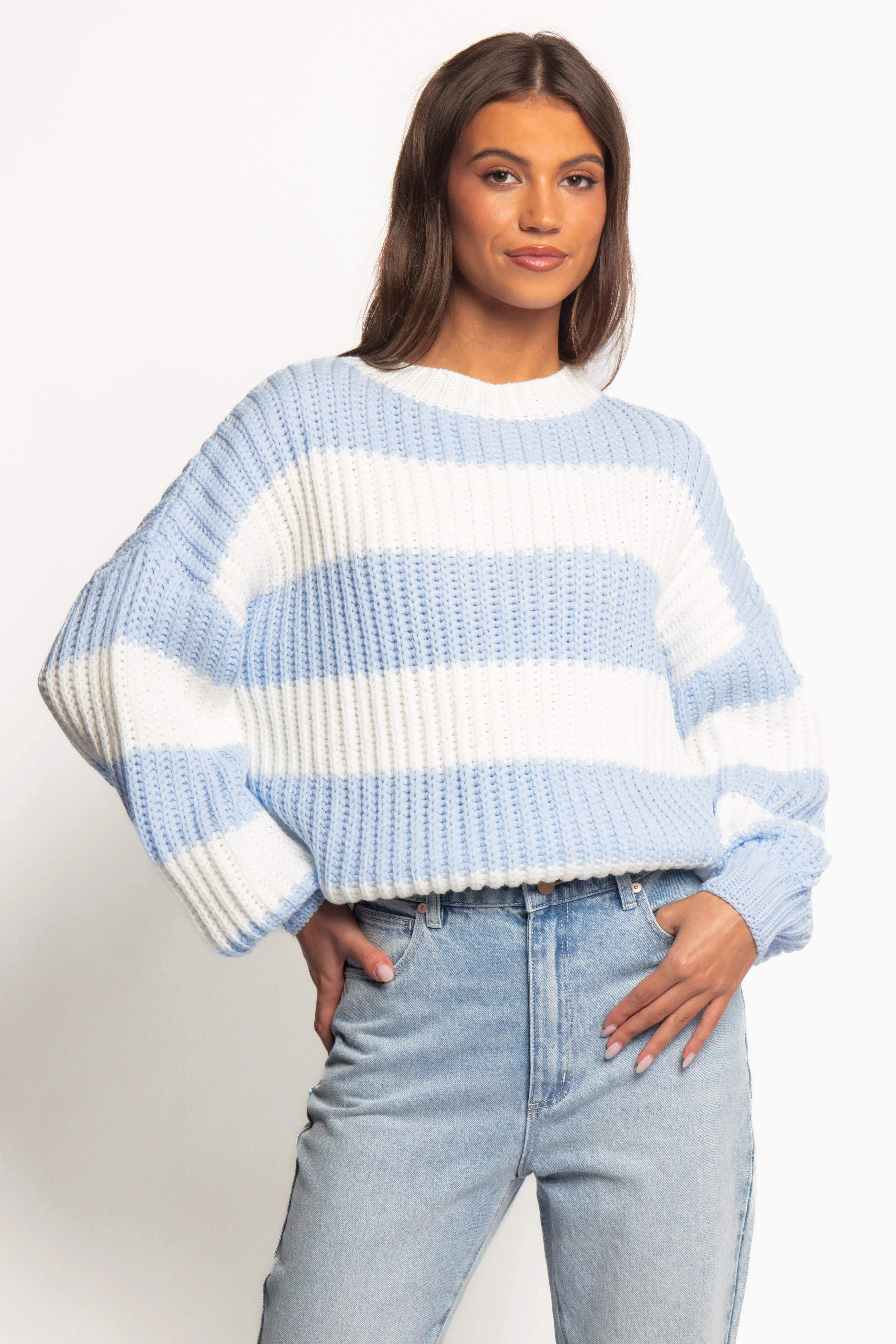 Courtney Thick Stripe Knit Sweater - Blue Cream - Image 2