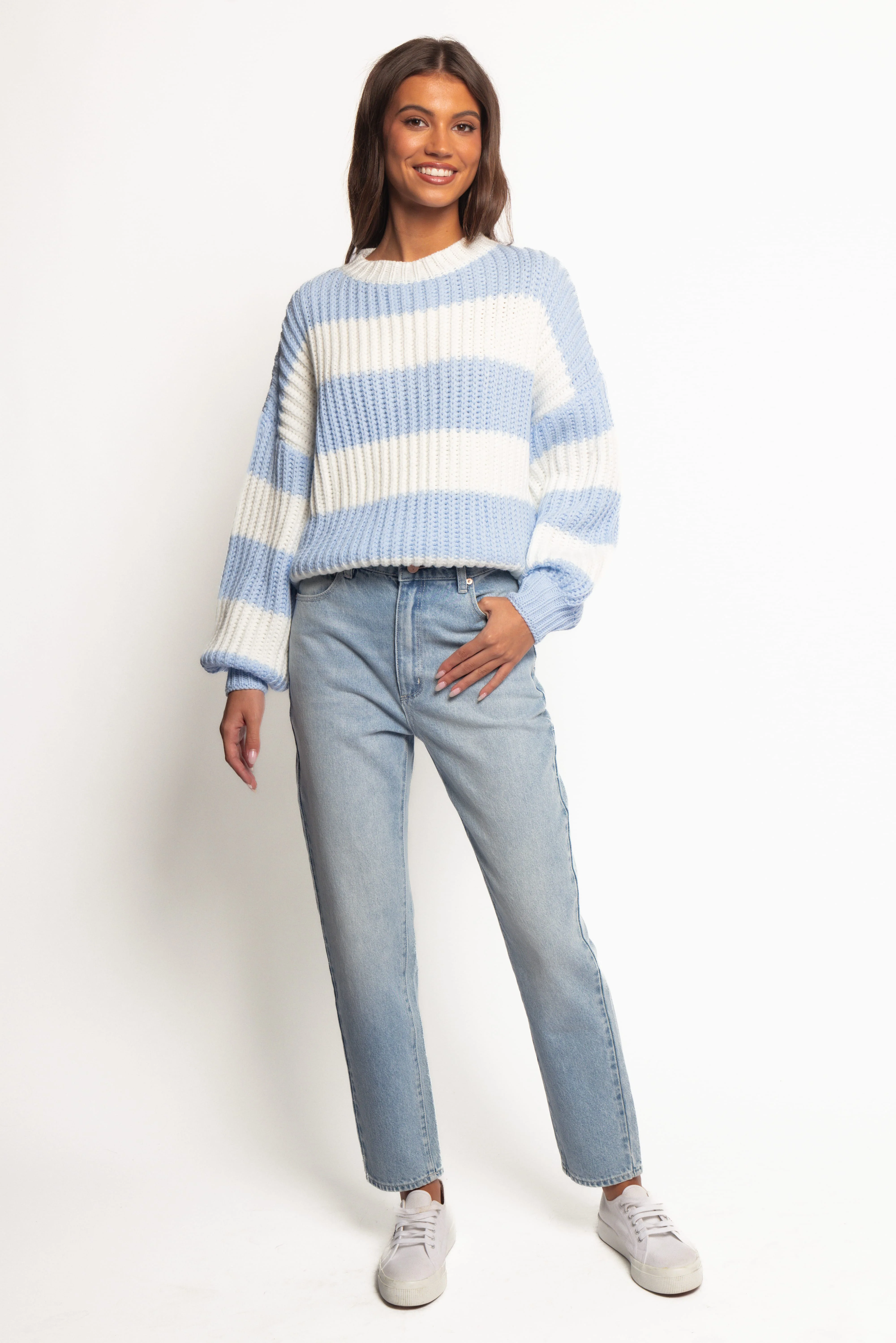 Courtney Thick Stripe Knit Sweater - Blue Cream - Image 6