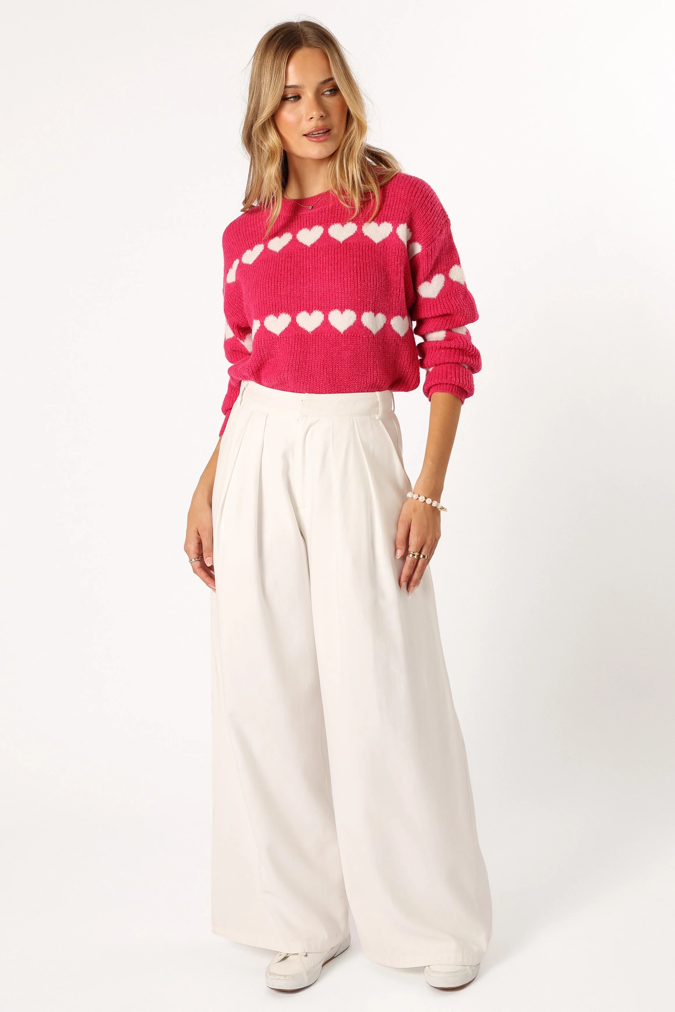 Dakotah Heart Stripe Knit Sweater - Fuchsia White - Image 4