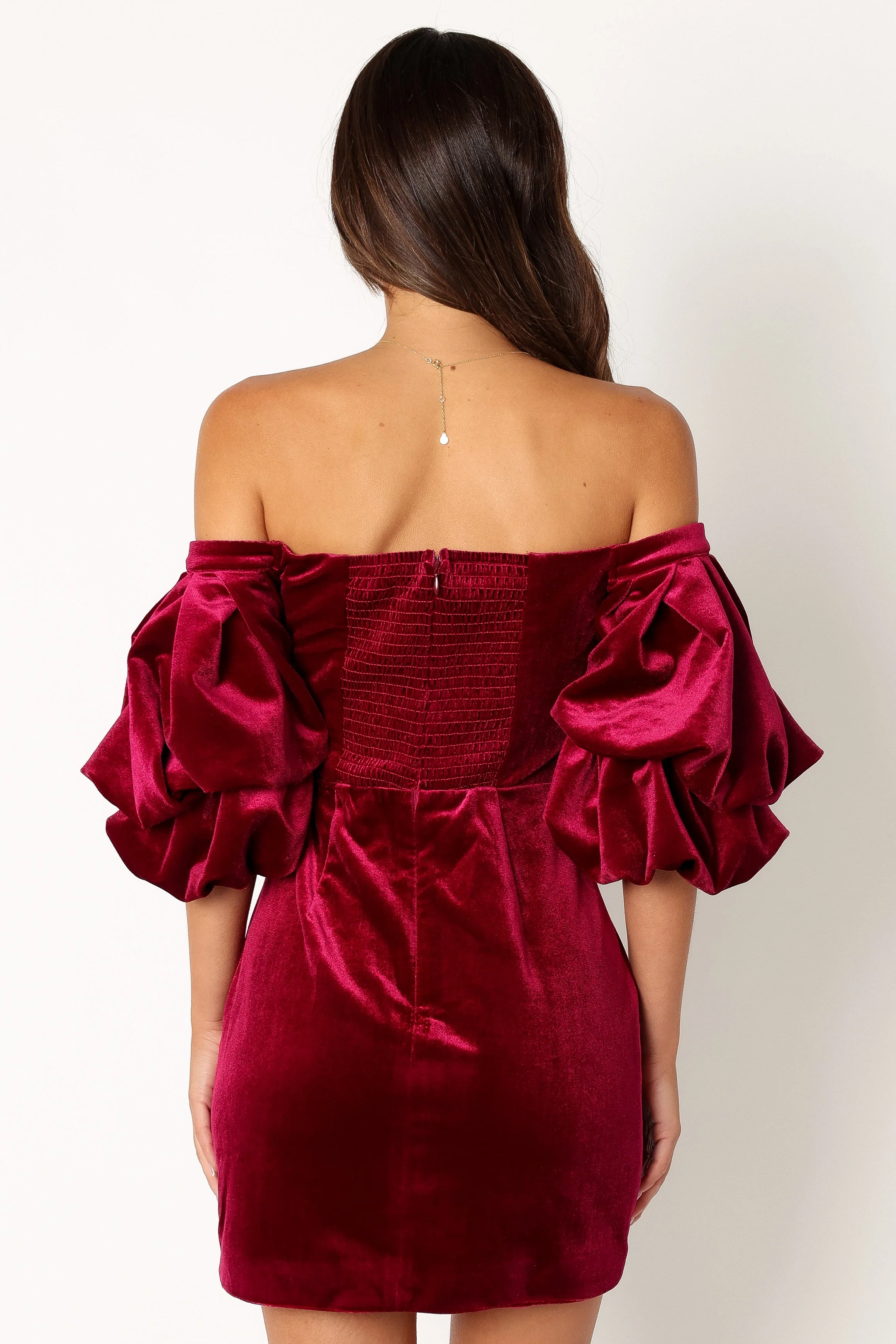 Dali Off Shoulder Velvet Mini Dress - Ruby - Image 9