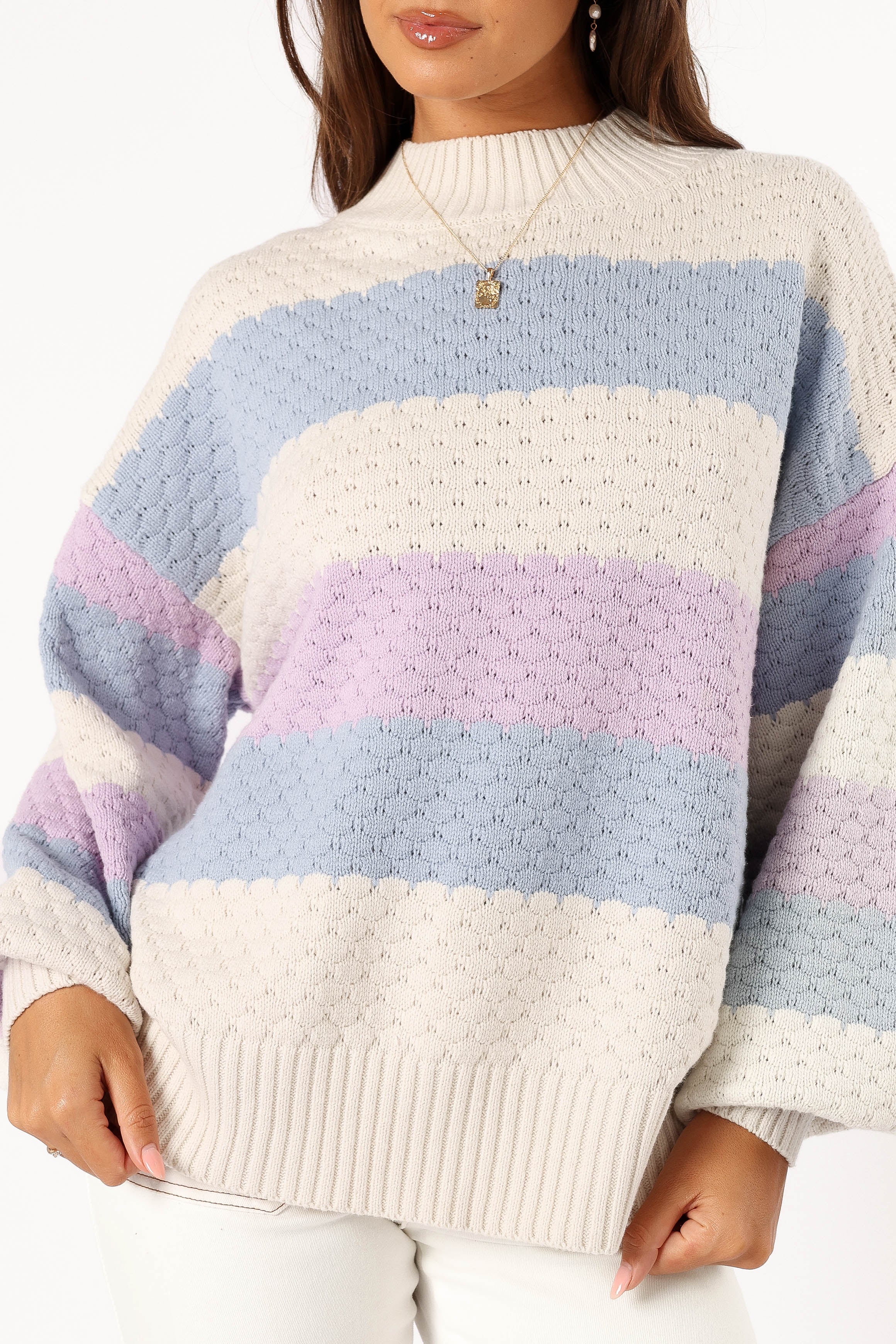 Dani Multi Stripe Knit Sweater - White Light Blue - Image 6