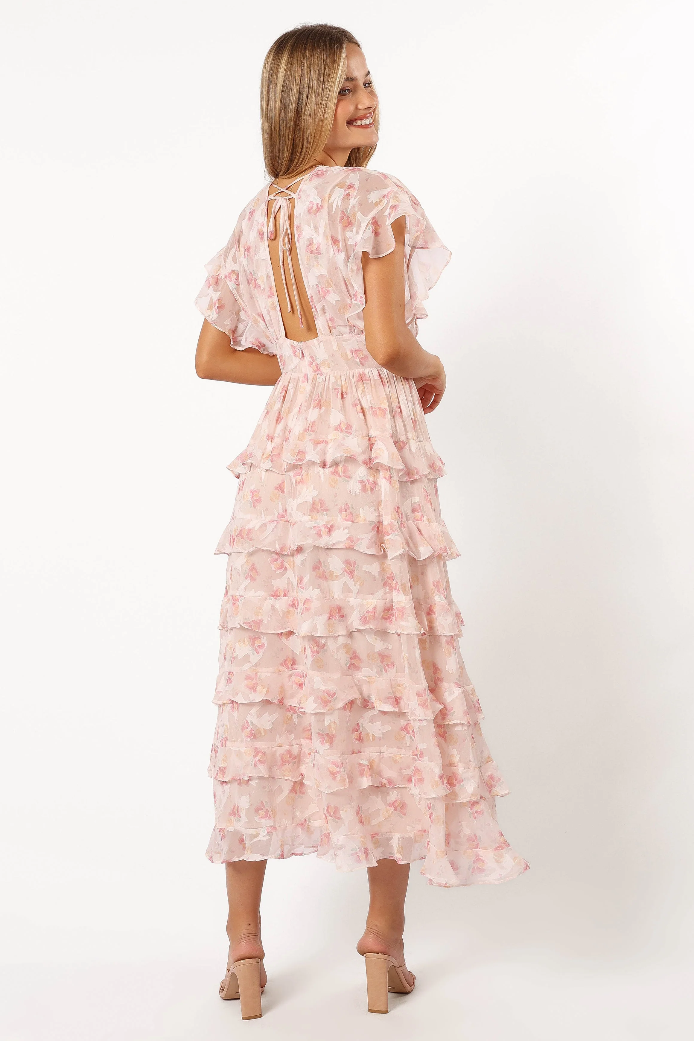 Daphne Ruffle Midi Dress - Pink Orange - Image 2
