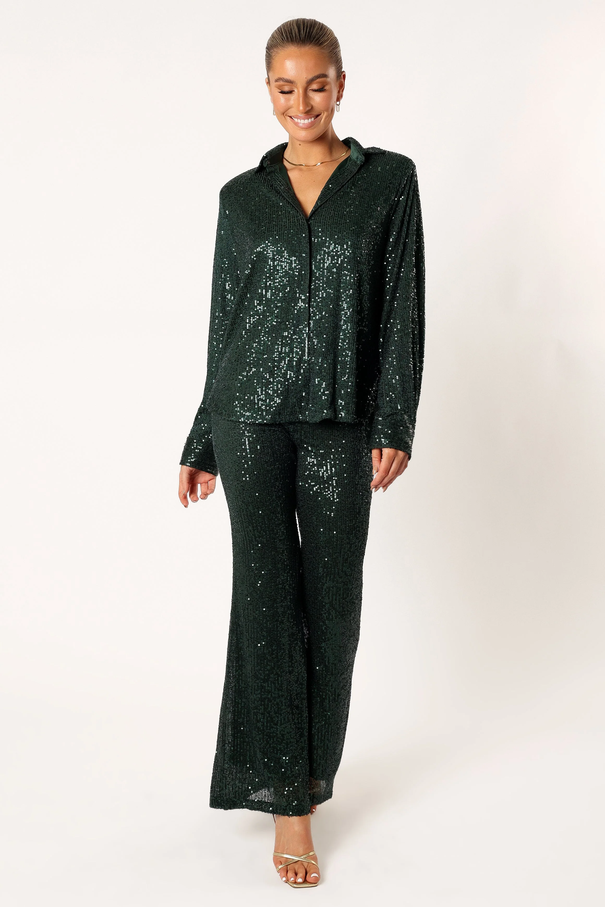 Darcy Sequin Two Piece Pant Set - Hunter Green - Image 3