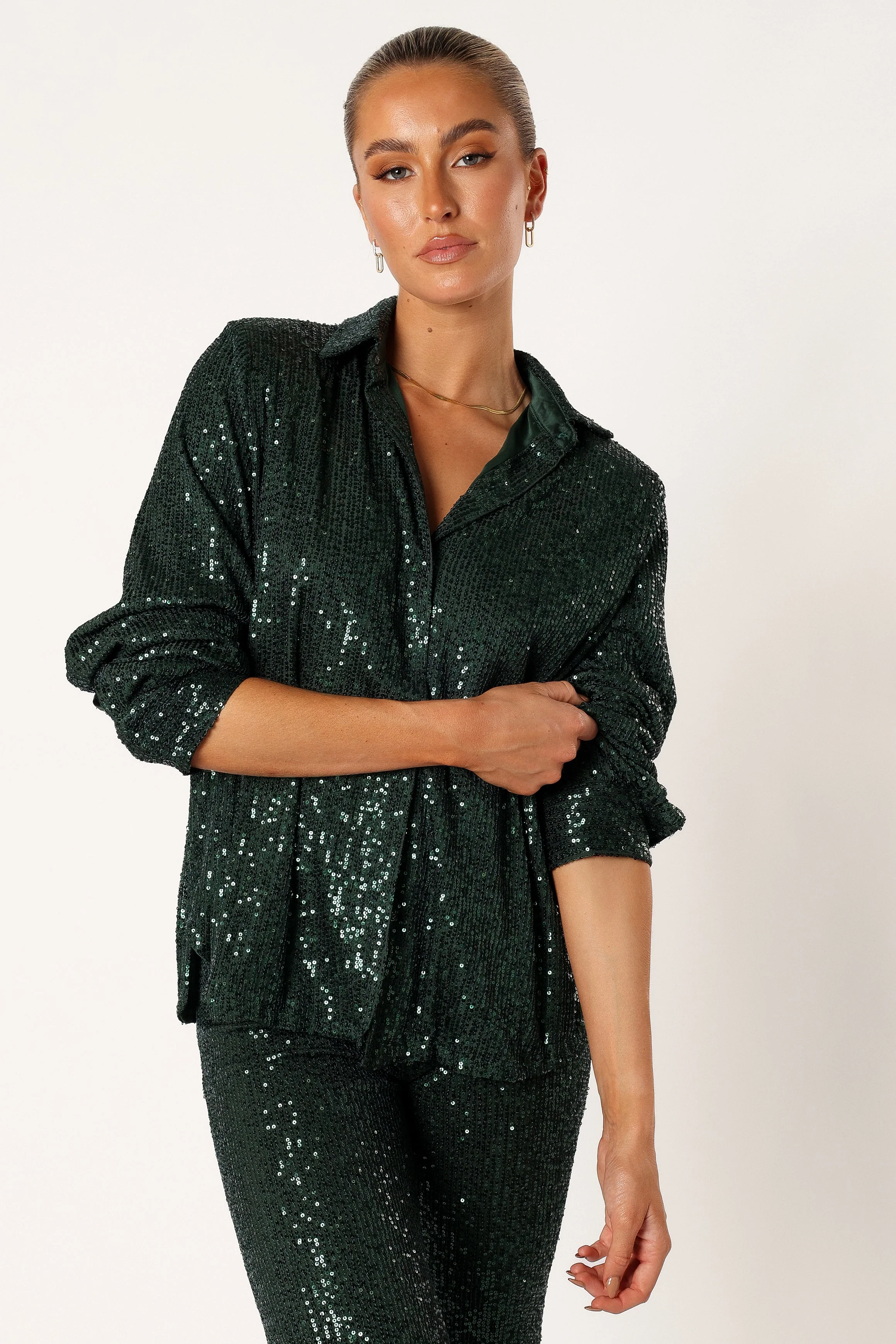 Darcy Sequin Two Piece Pant Set - Hunter Green - Image 4