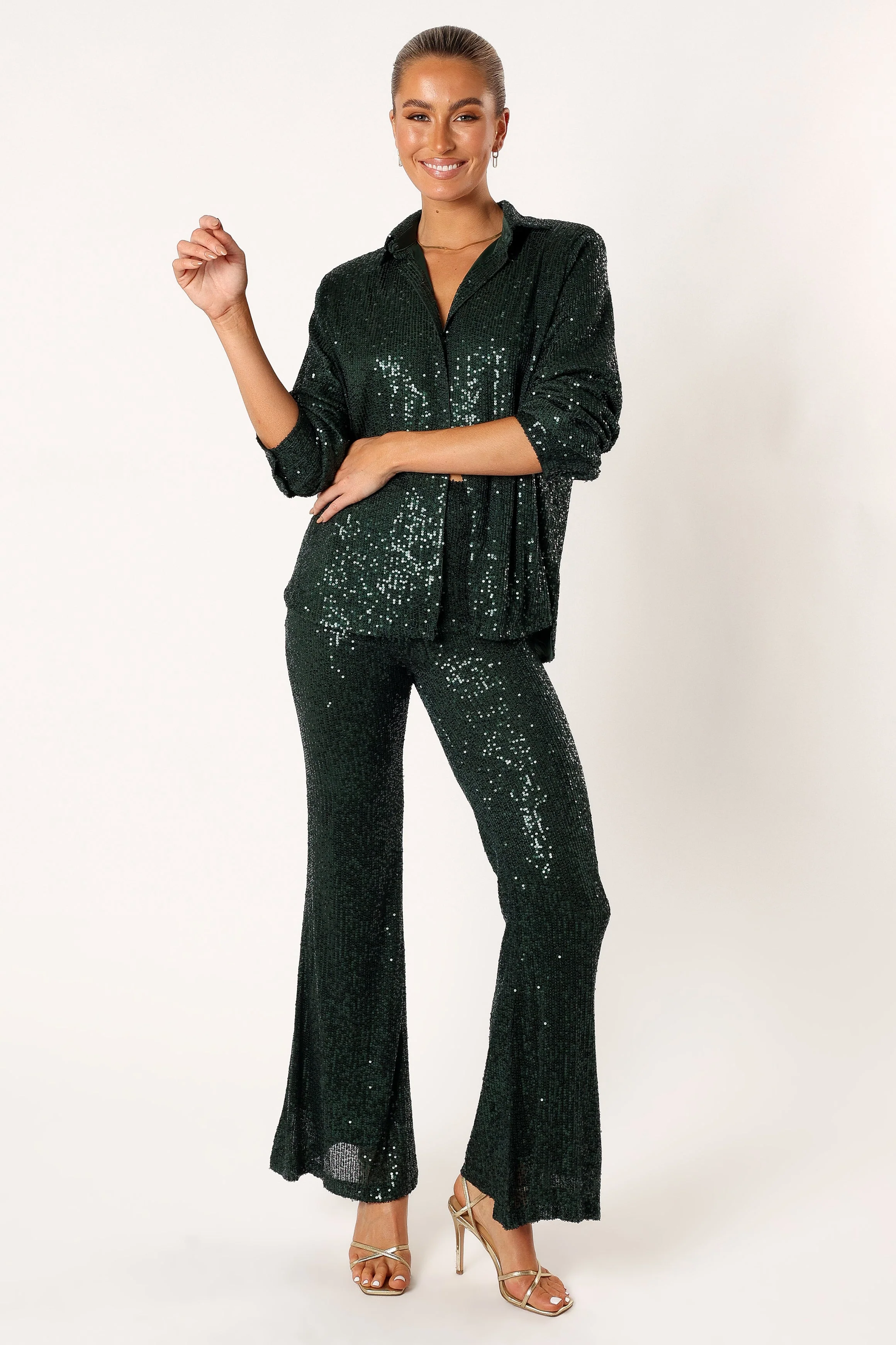 Darcy Sequin Two Piece Pant Set - Hunter Green - Image 9