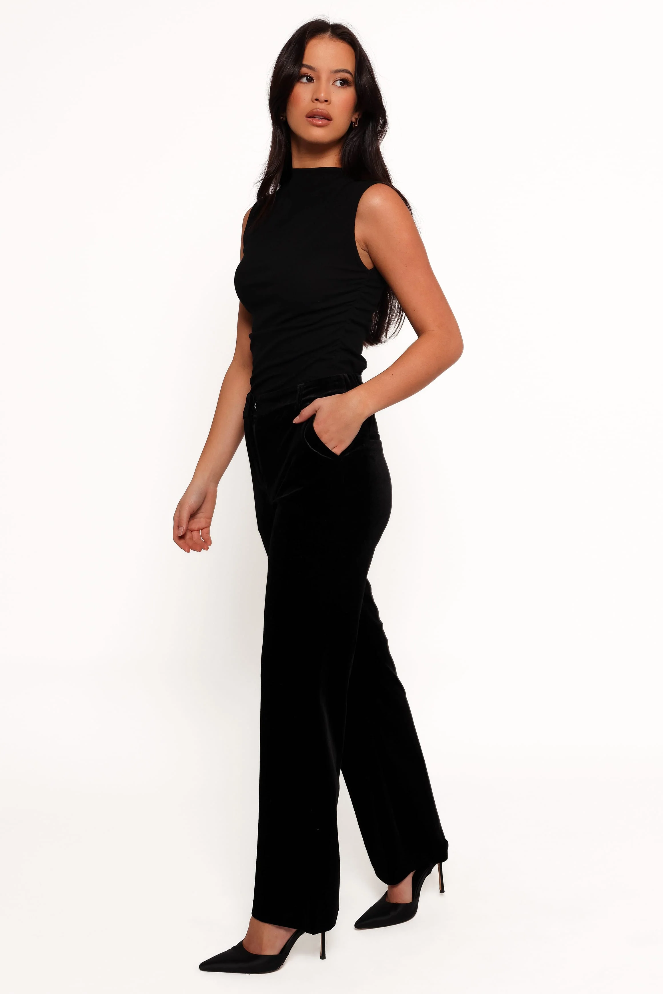 Darla Velvet Wide Leg Pants - Black - Image 3