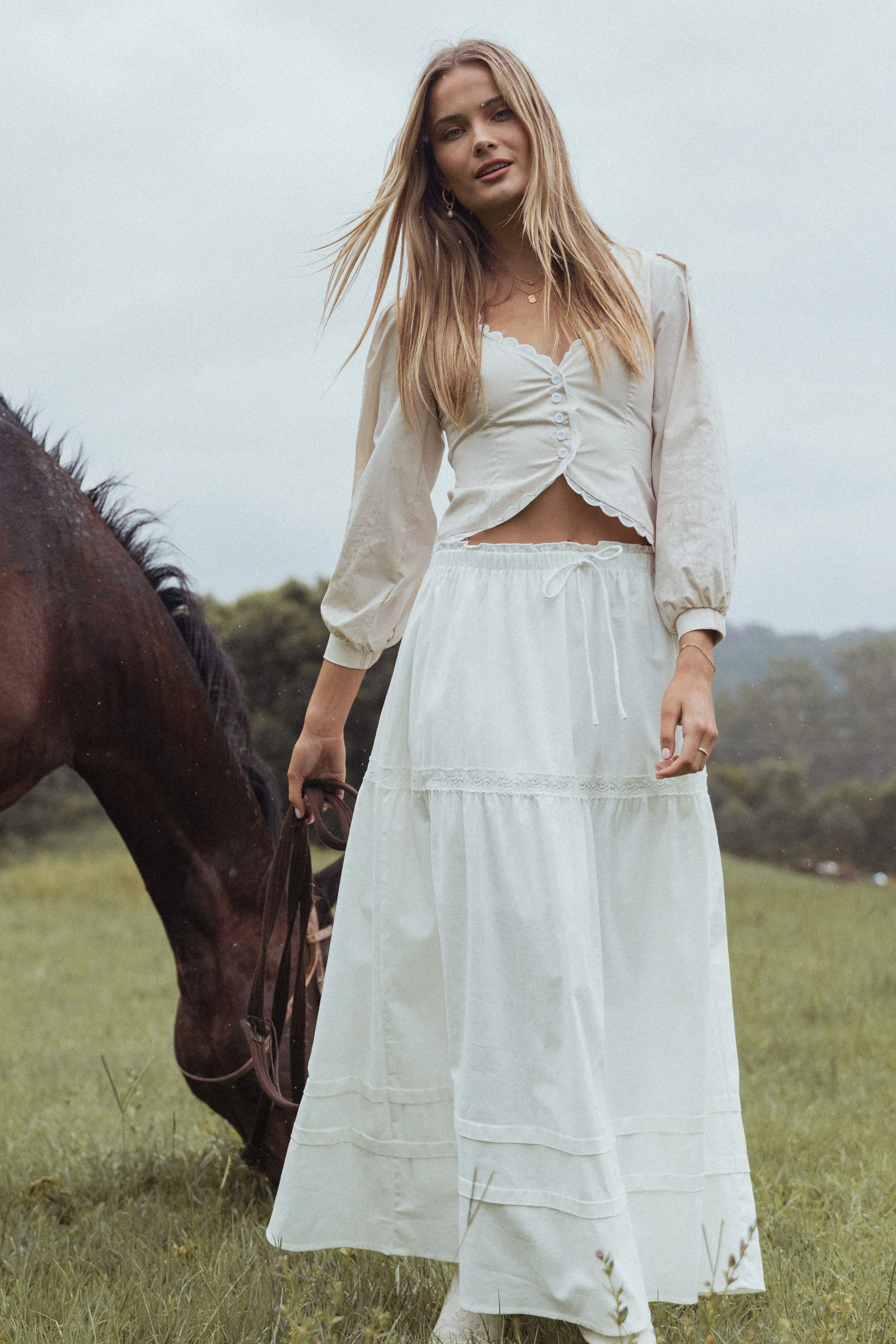 Darlia Tiered Maxi Skirt - White - Image 2