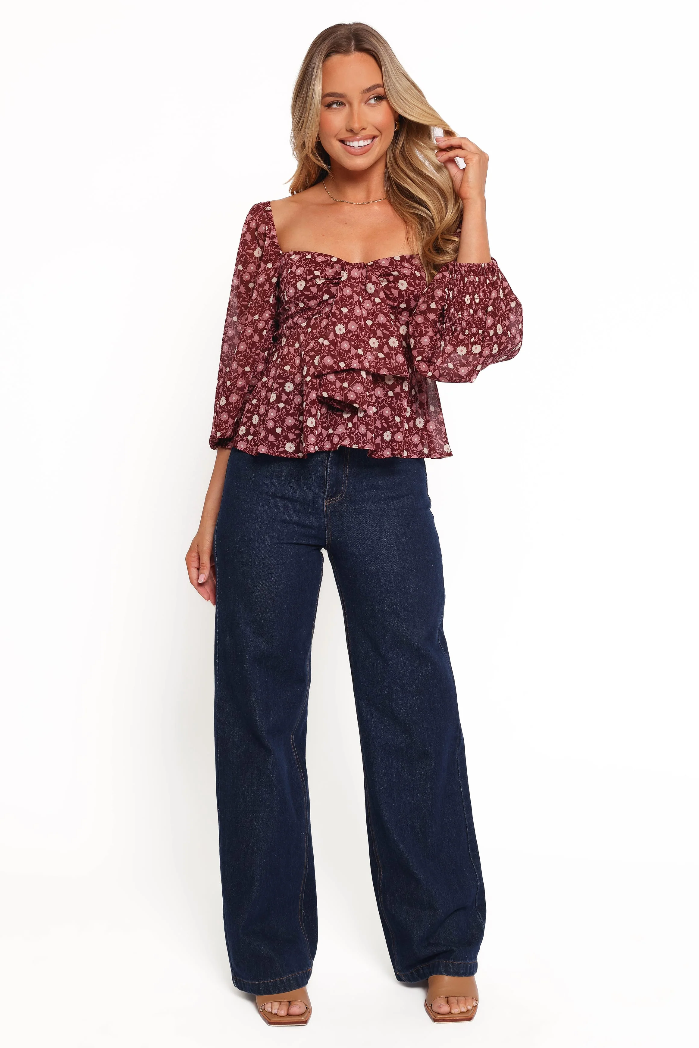 Darrie Long Sleeve Top - Burgundy Multi - Image 3