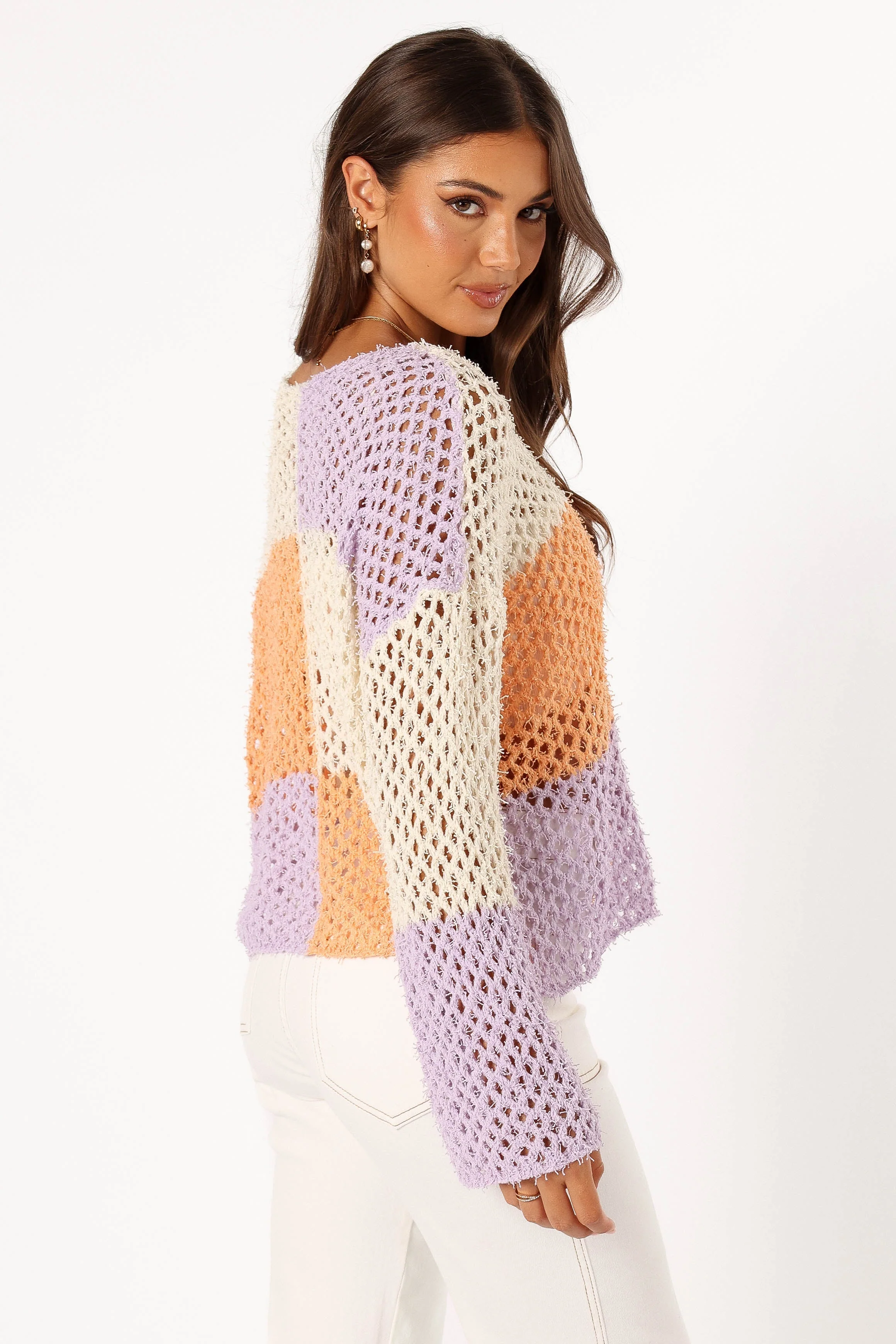 Dawn Color Block Knit Sweater - Cream Lavender - Image 5