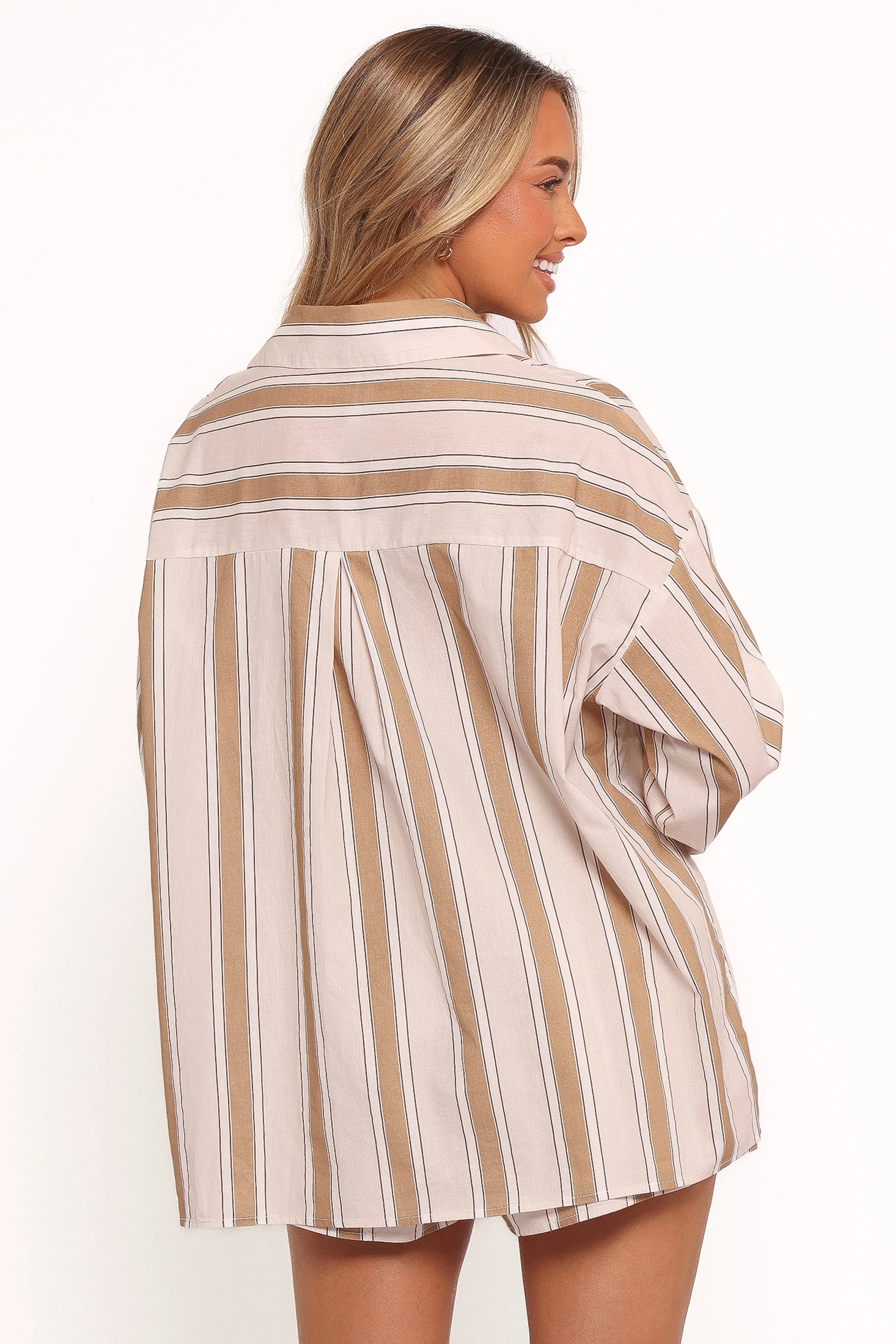 Dean Long Sleeve Short Set - Beige Stripe - Image 4