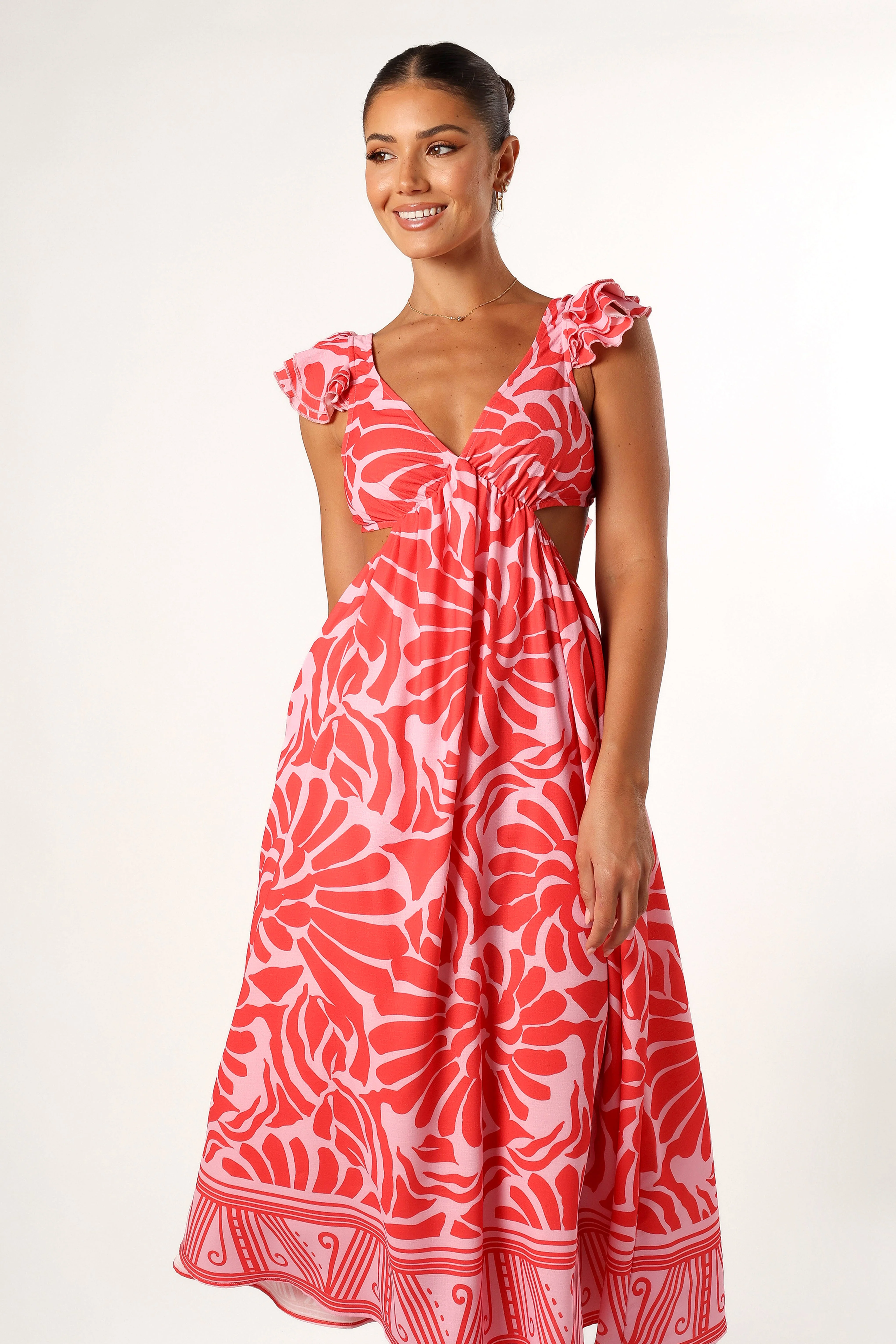 Denali Midi Dress - Red Pink Print - Image 3