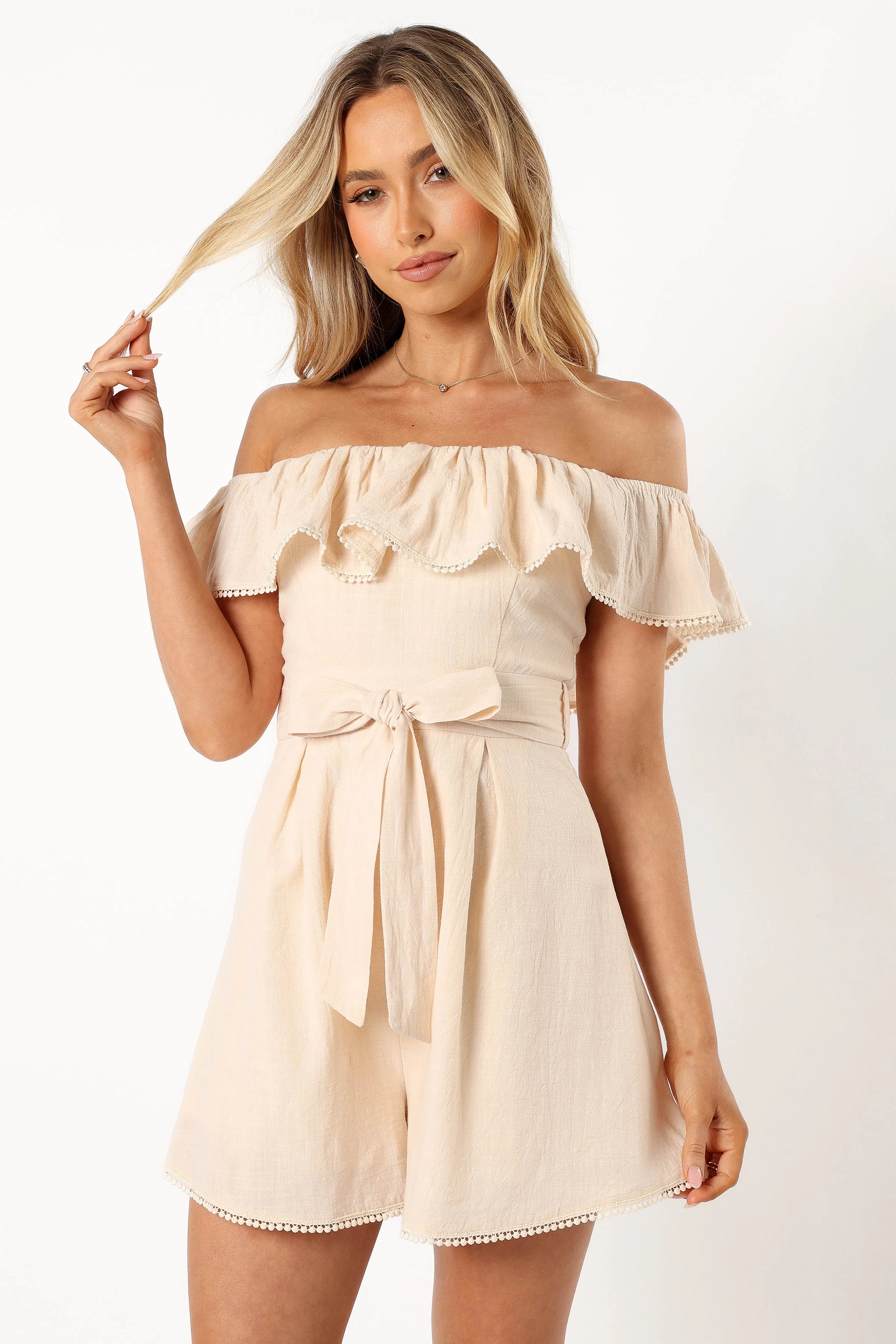 Donna Off Shoulder Playsuit - Off White - Image 2
