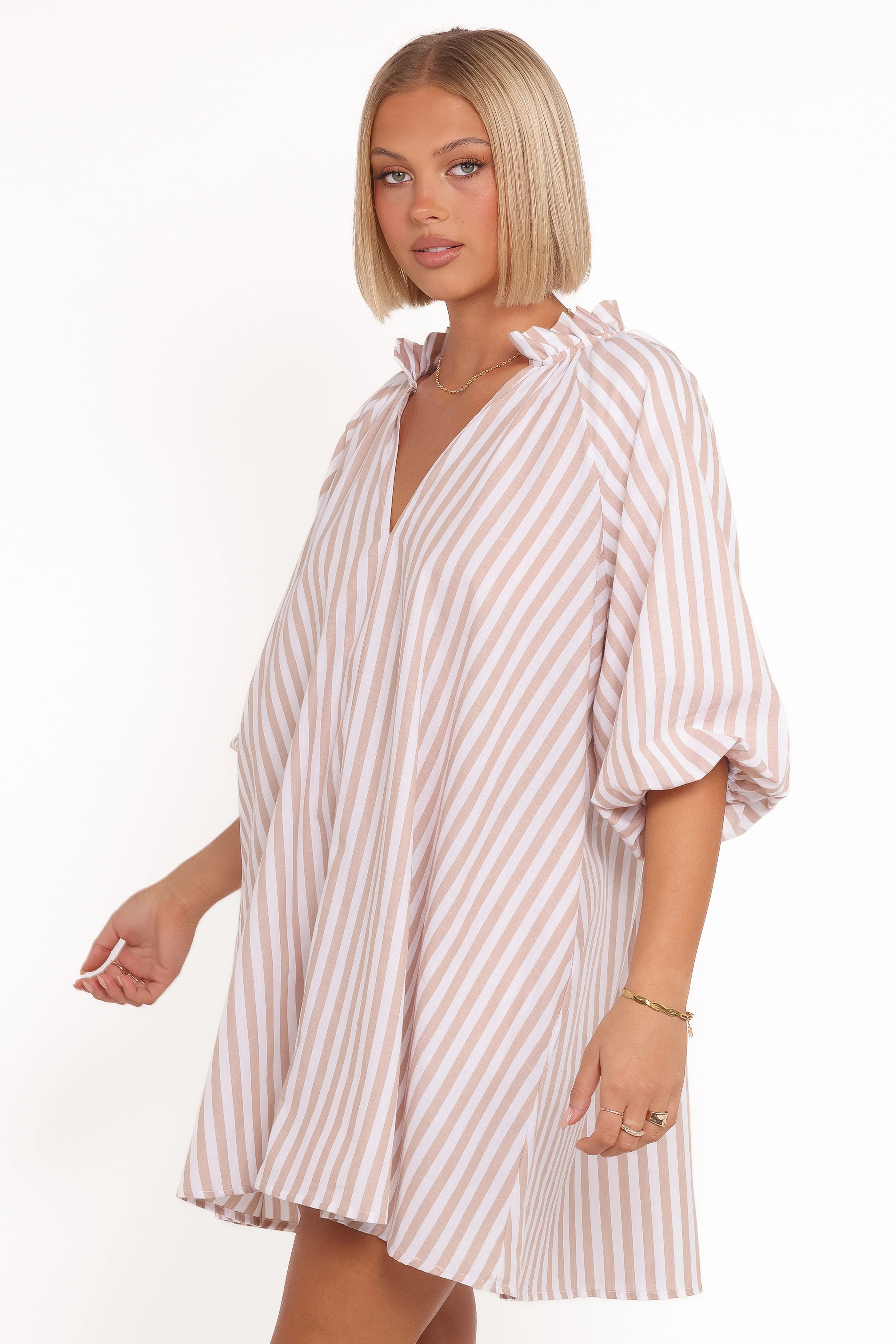 Doran Mini Dress - Beige White - Image 2