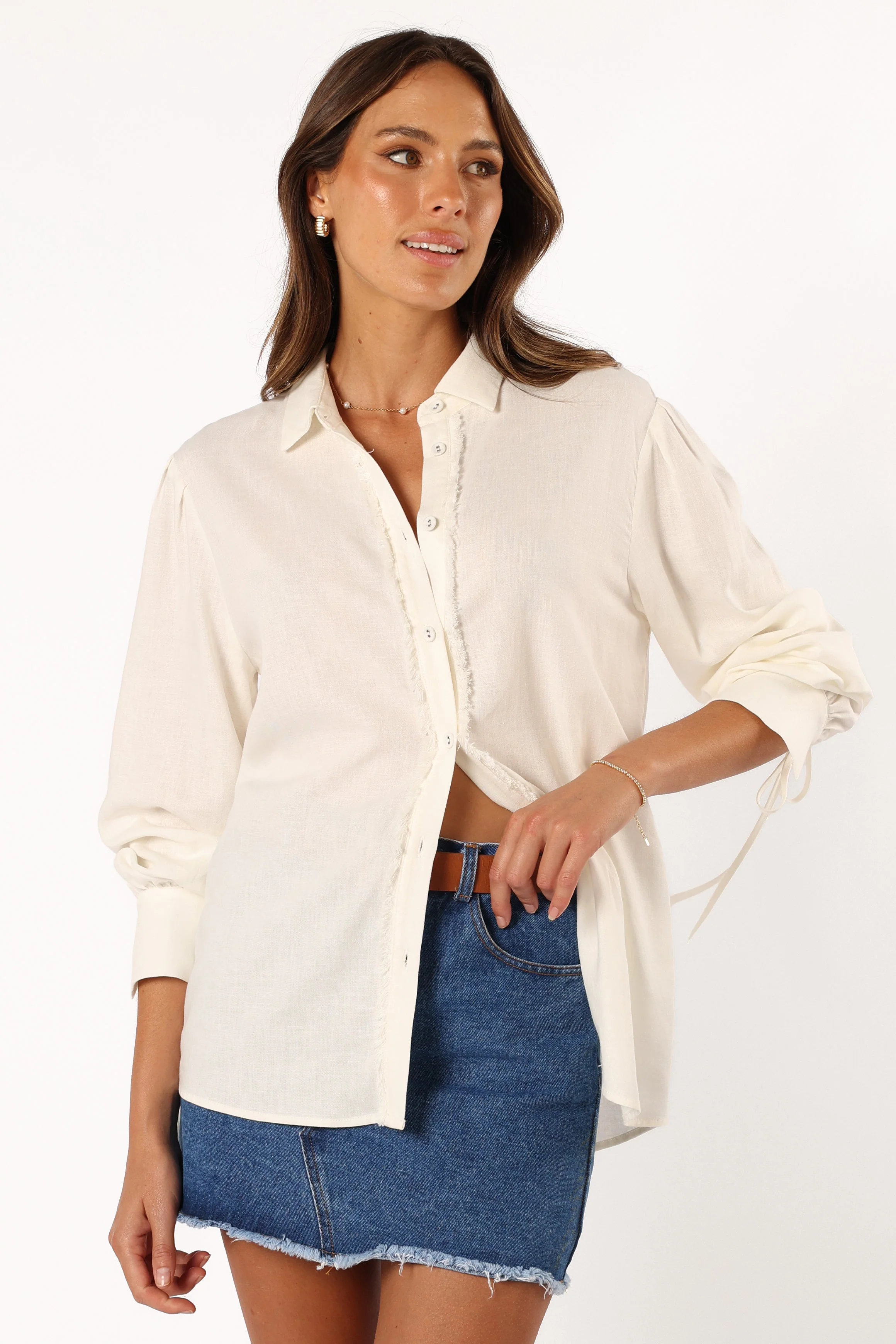 Dylan Long Sleeve Button Up Top - White - Image 8