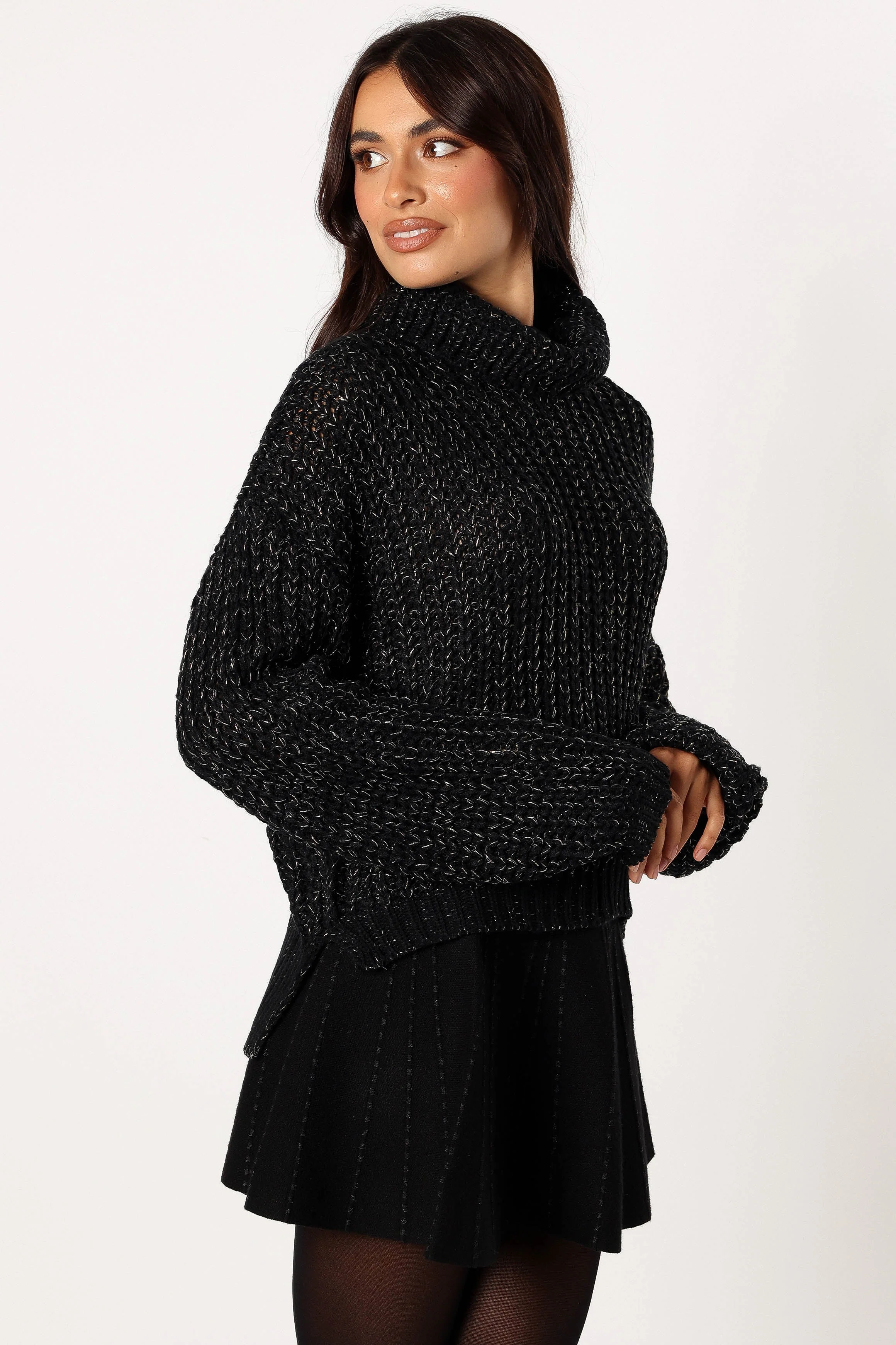 Eleanor Lurex Shine Knit Sweater - Black - Image 4