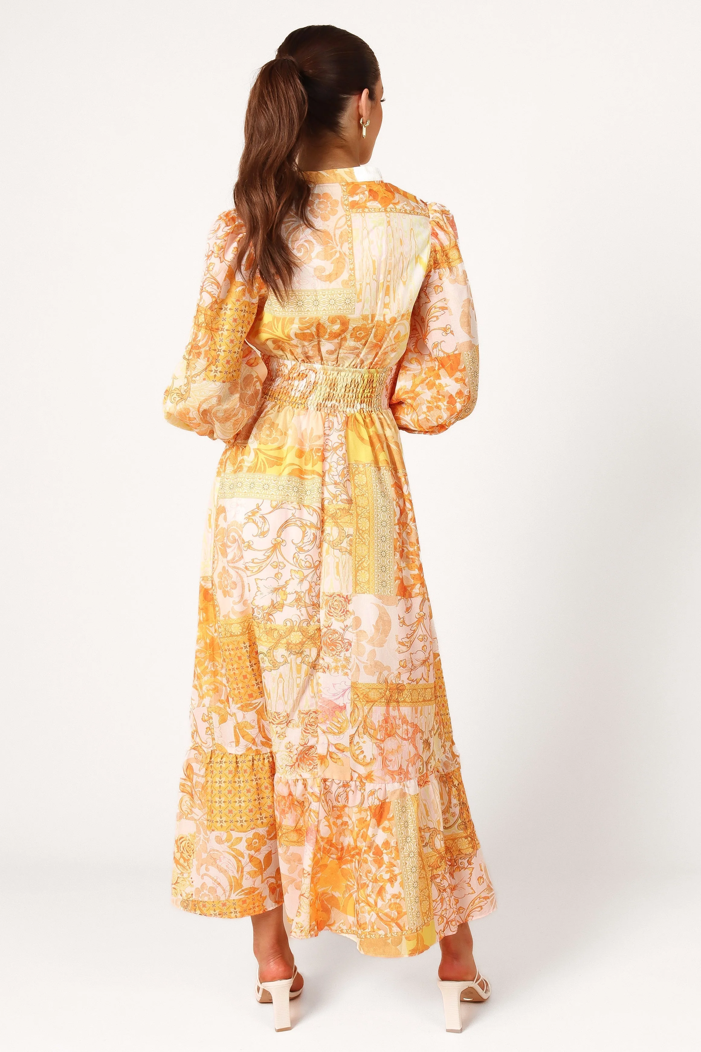 Elements Elastic Waist Long Sleeve Maxi Dress - Mustard - Image 3