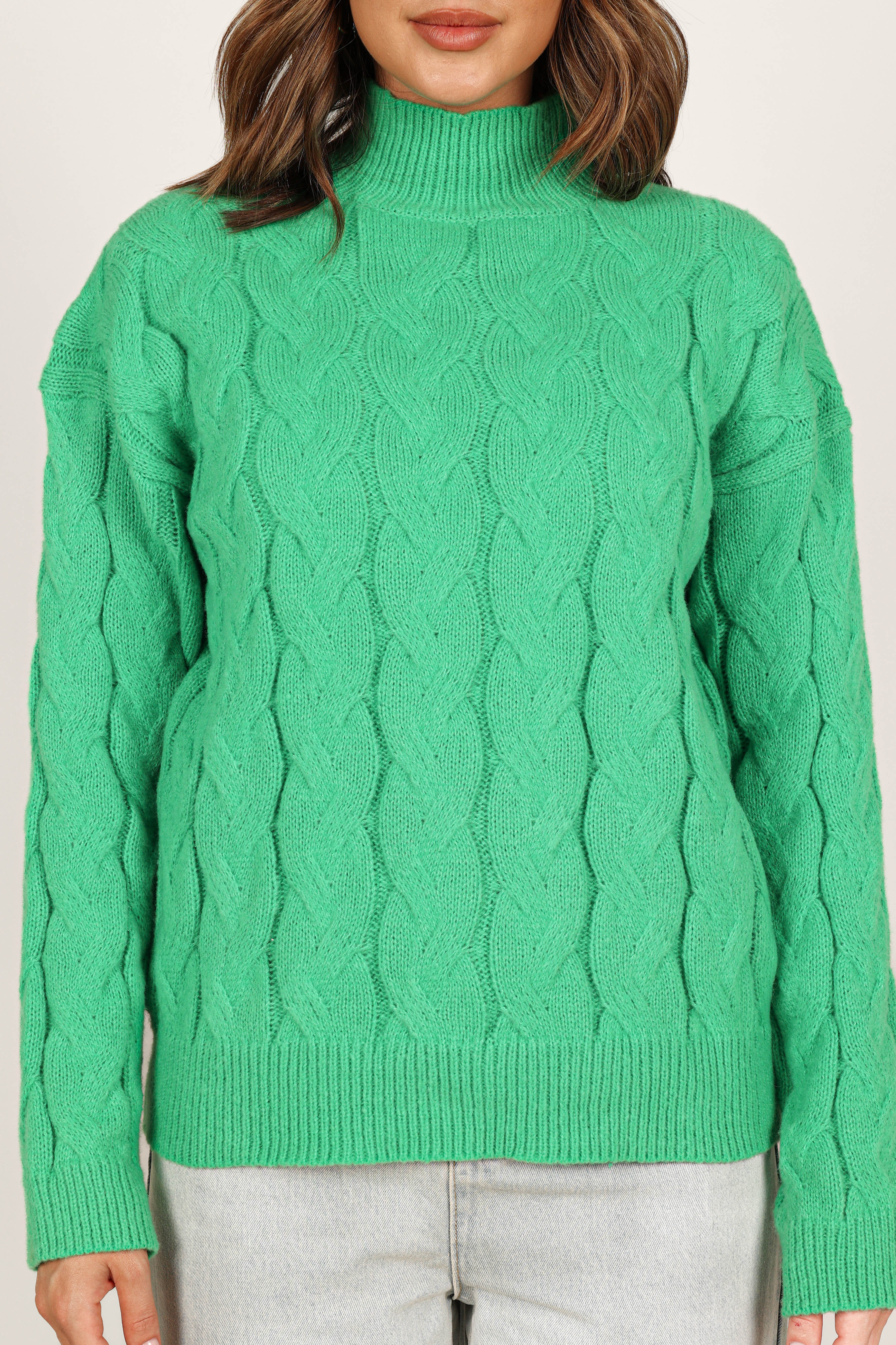 Elena Thick Cable Knit Sweater - Kelly Green - Image 3