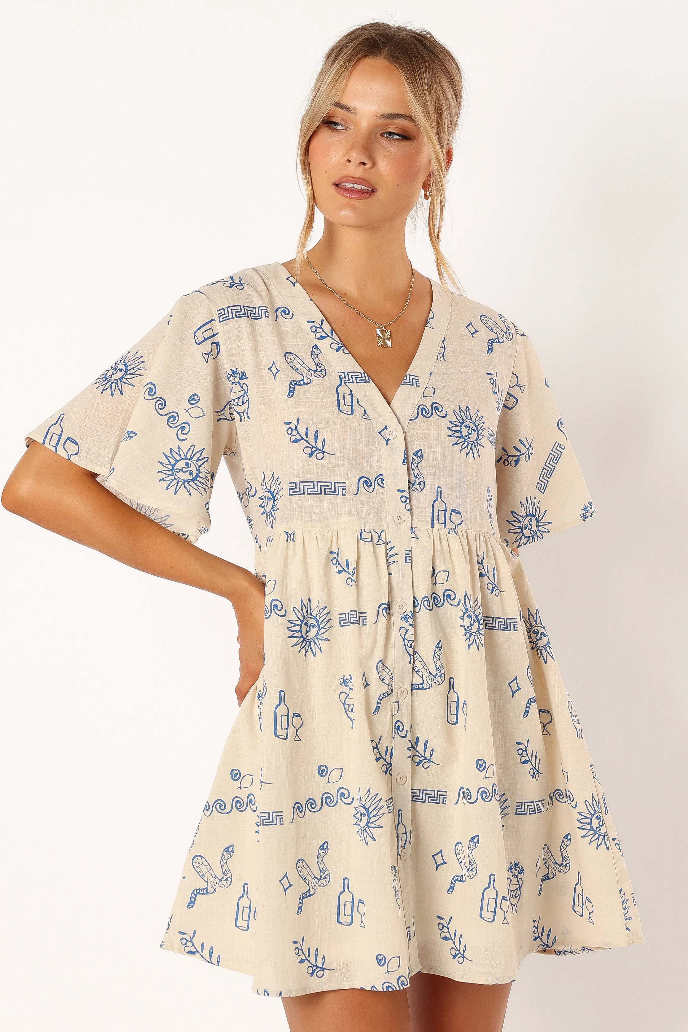 Elias Mini Dress - Beige Blue - Image 10