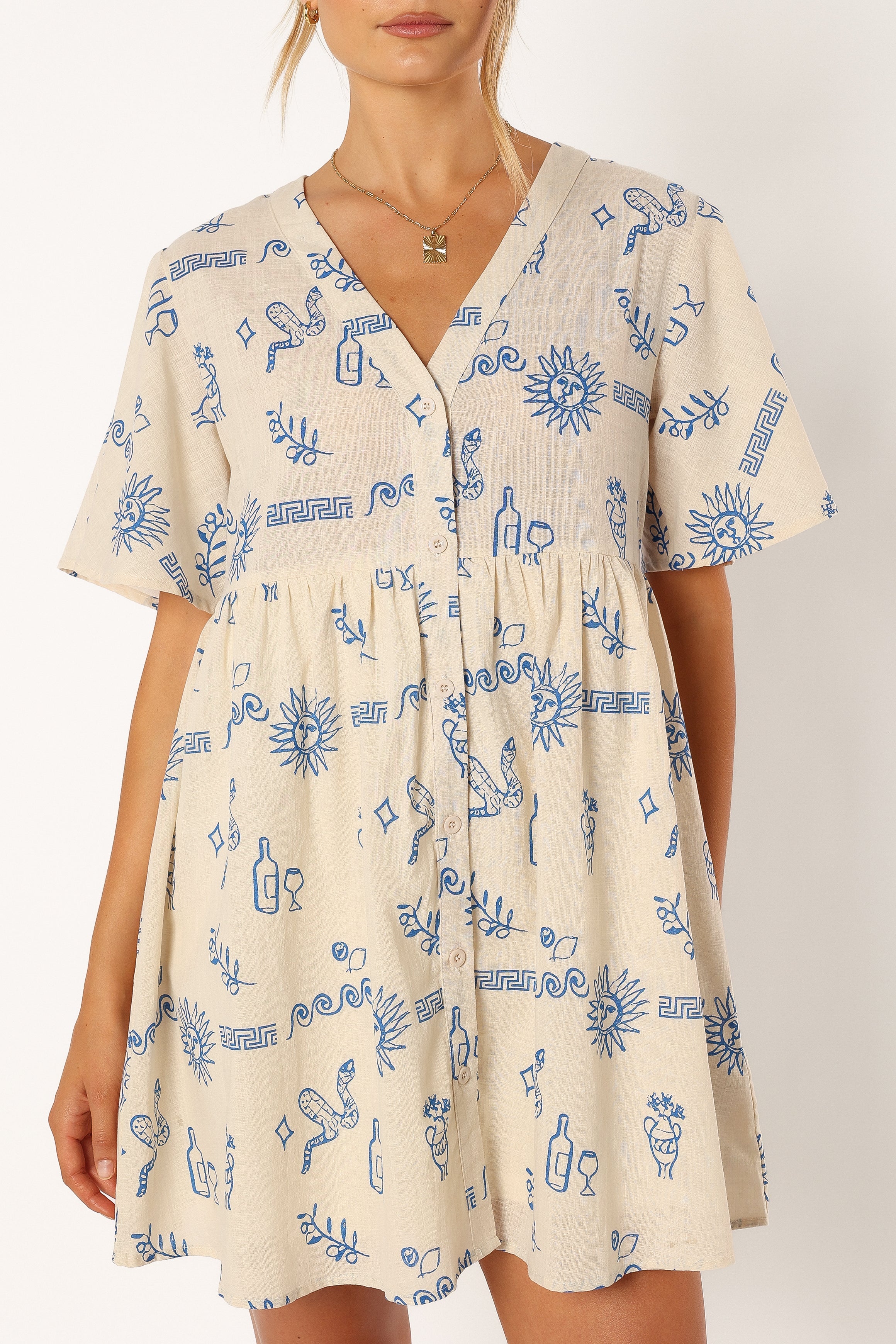 Elias Mini Dress - Beige Blue - Image 9
