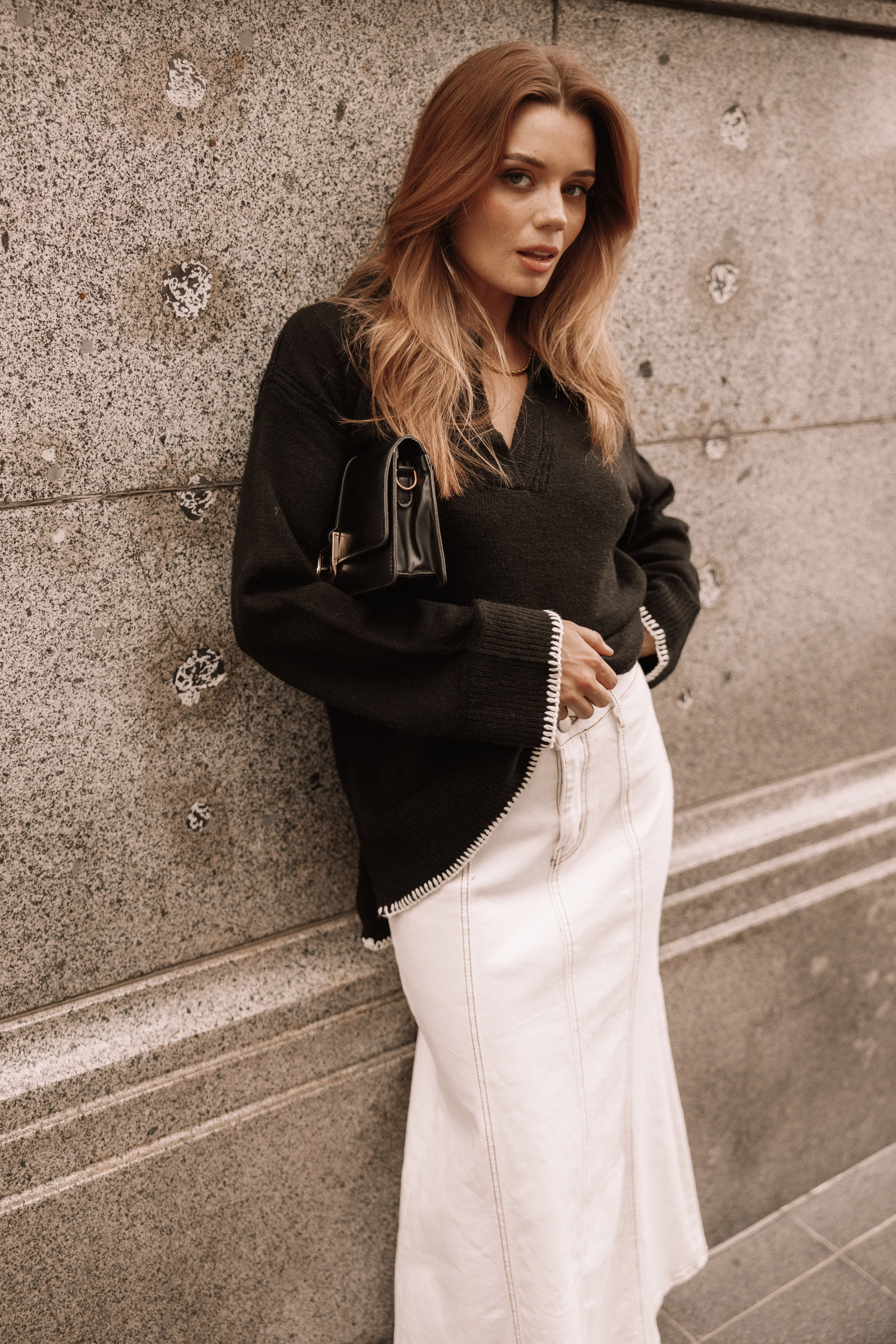 Elise Contrast Hem Knit Sweater - Black - Image 9