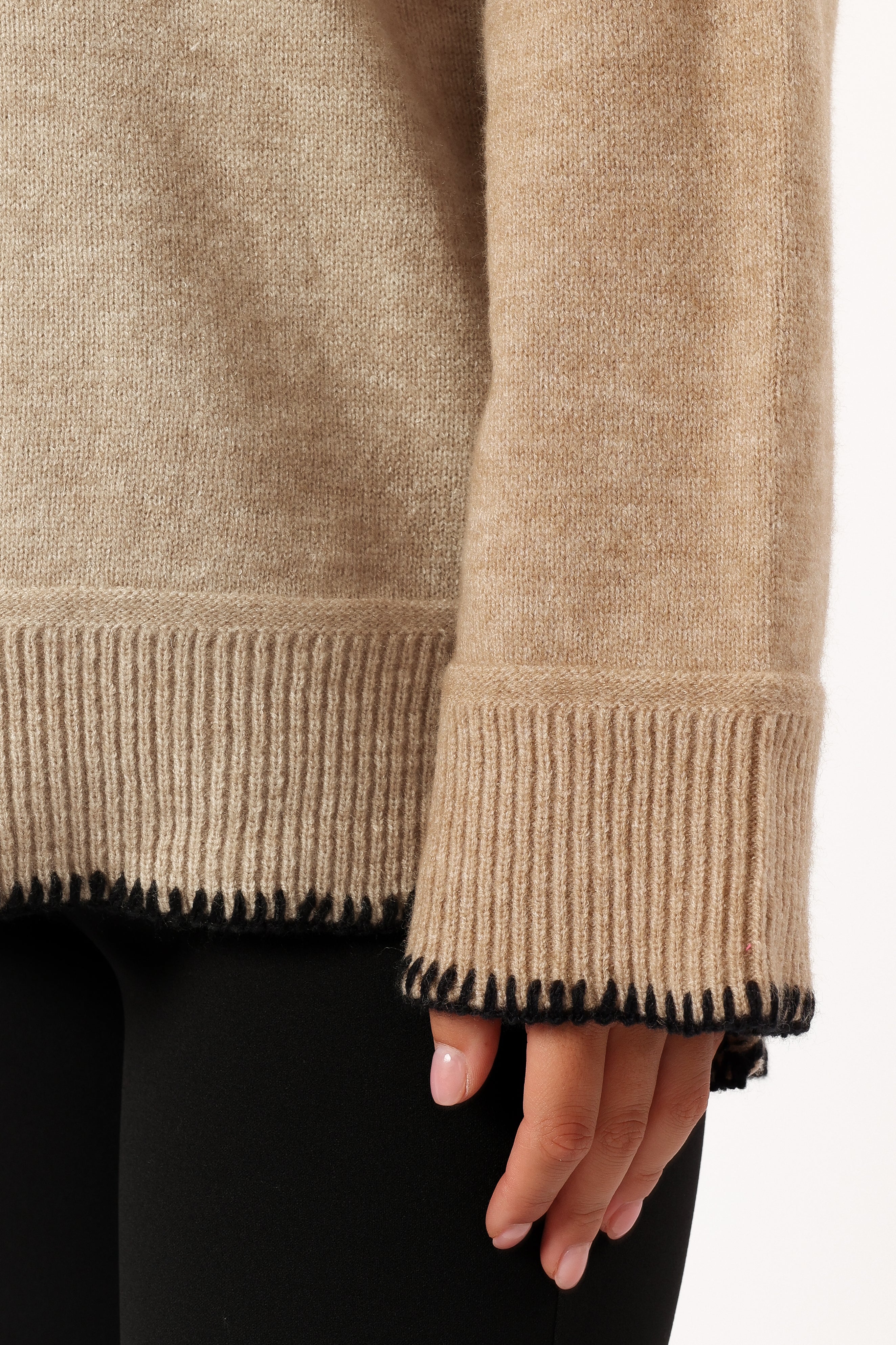 Elise Contrast Hem Knit Sweater - Taupe - Image 5