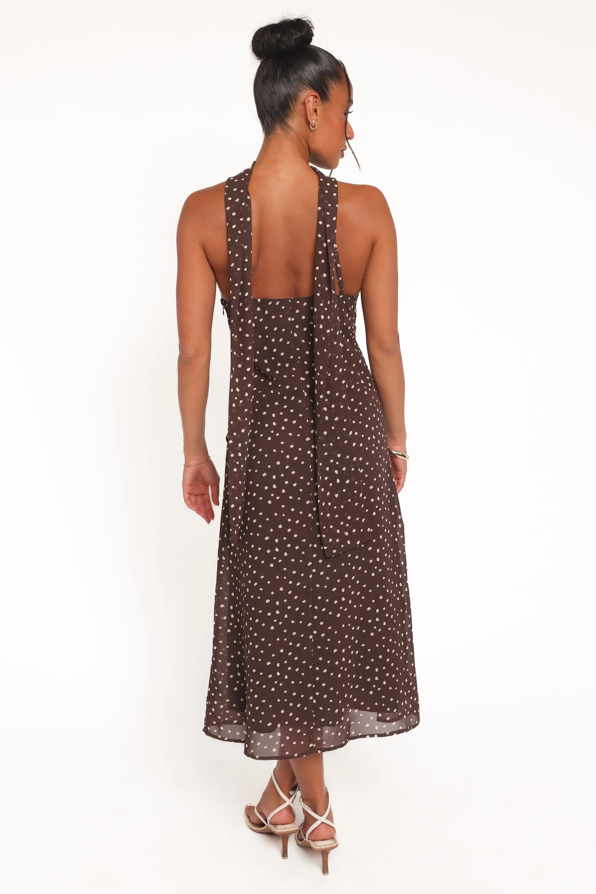 Elva Halterneck Midi Dress - Brown Polka Dot - Image 4