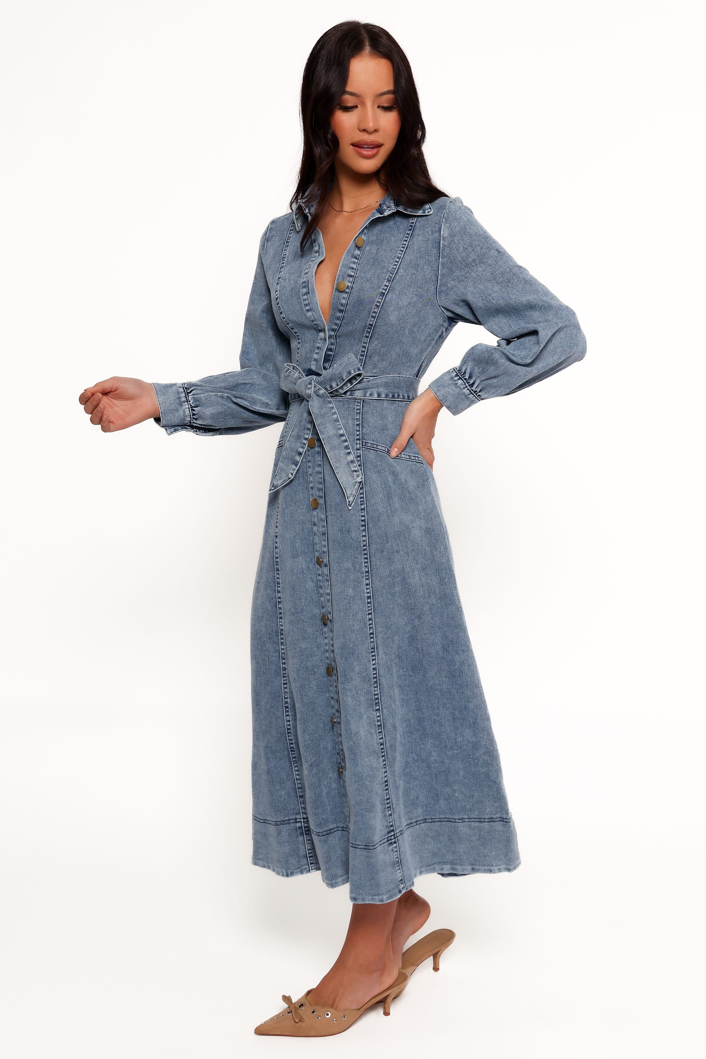 Emberly Long Sleeve Maxi Dress - Denim - Image 2